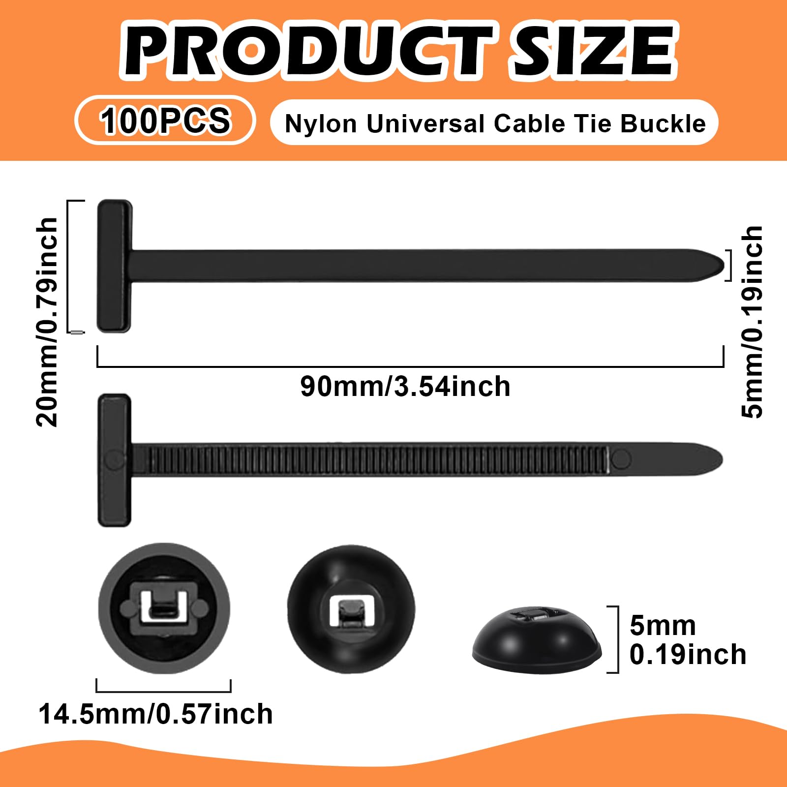 Redamancy 100 Pcs Nylon Universal Cable Tie Buckle, Heavy Duty Self Locking Nylon Zip Ties Holder - Image 2
