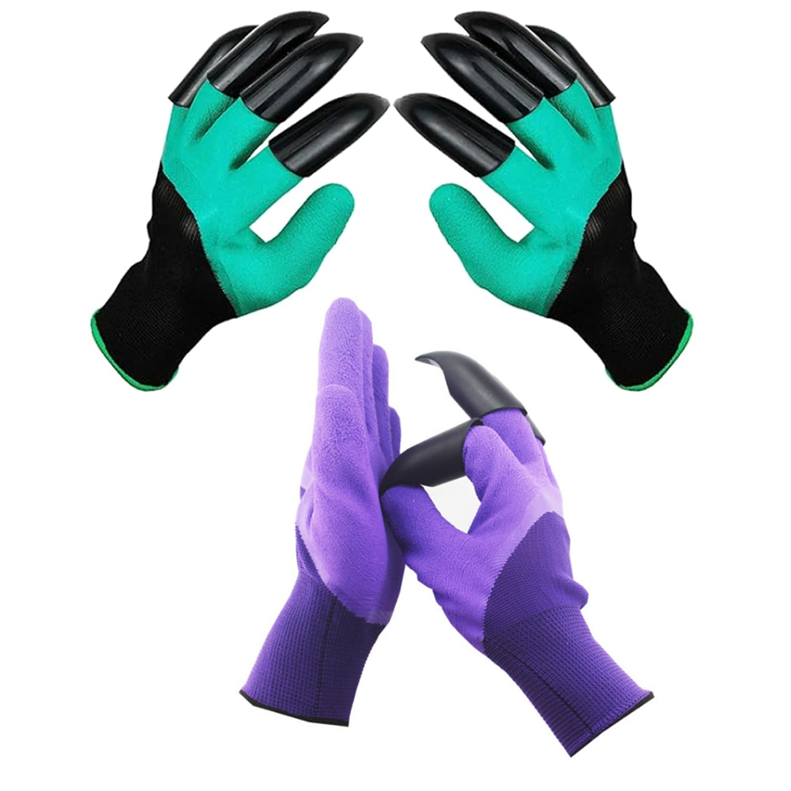 AsggBah 2Pairs Claws Gardening Gloves Garden Gloves with Claws for Planting Digging Paking Waterproof Garden Glove Claws Best Gift for Women (Green+Purple)