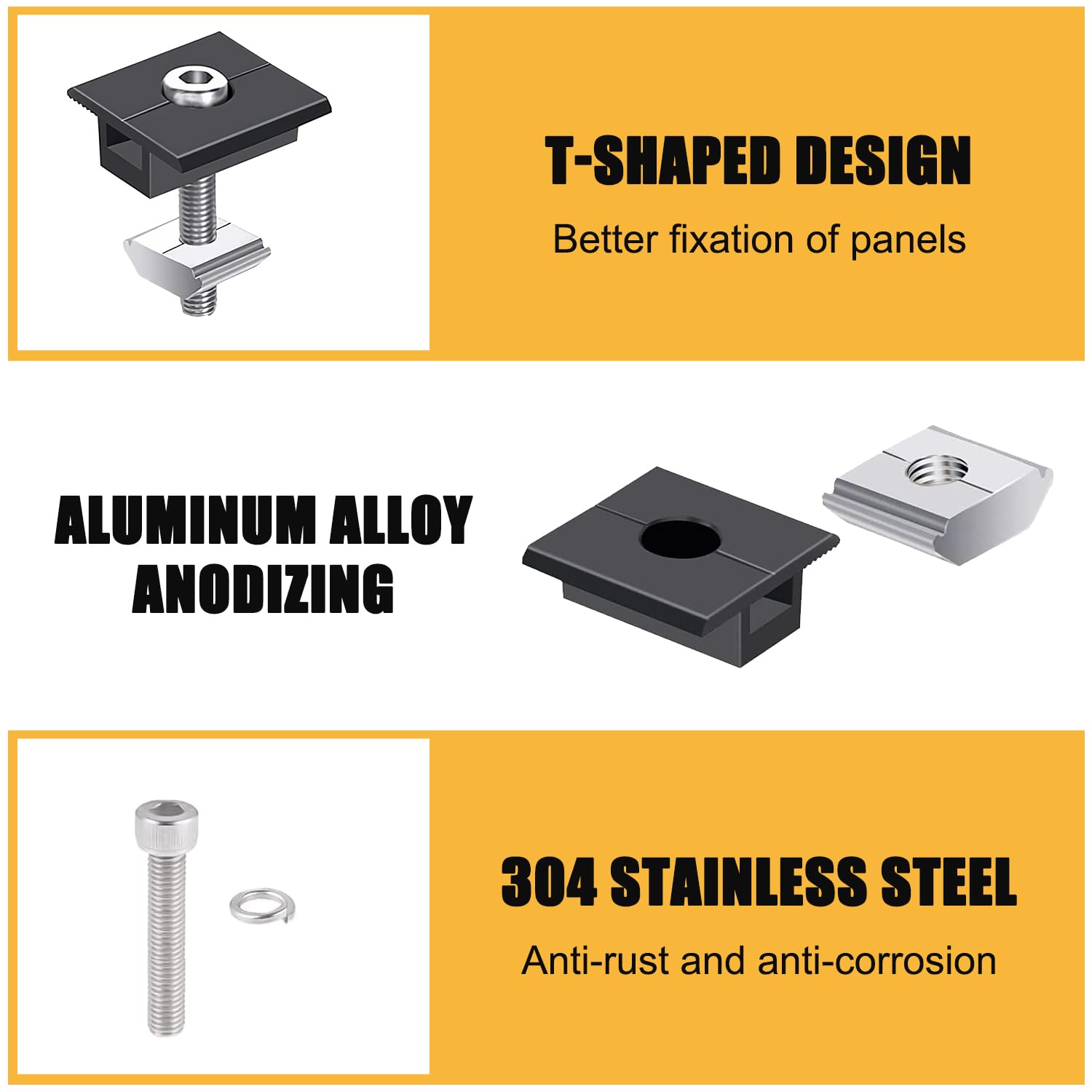 Set Di 8 Morsetti In Alluminio Per Pannelli Solari - Altezza 35-40mm, Per Montaggio Su Camper, Barche, Tetti E Guide - Foto 8