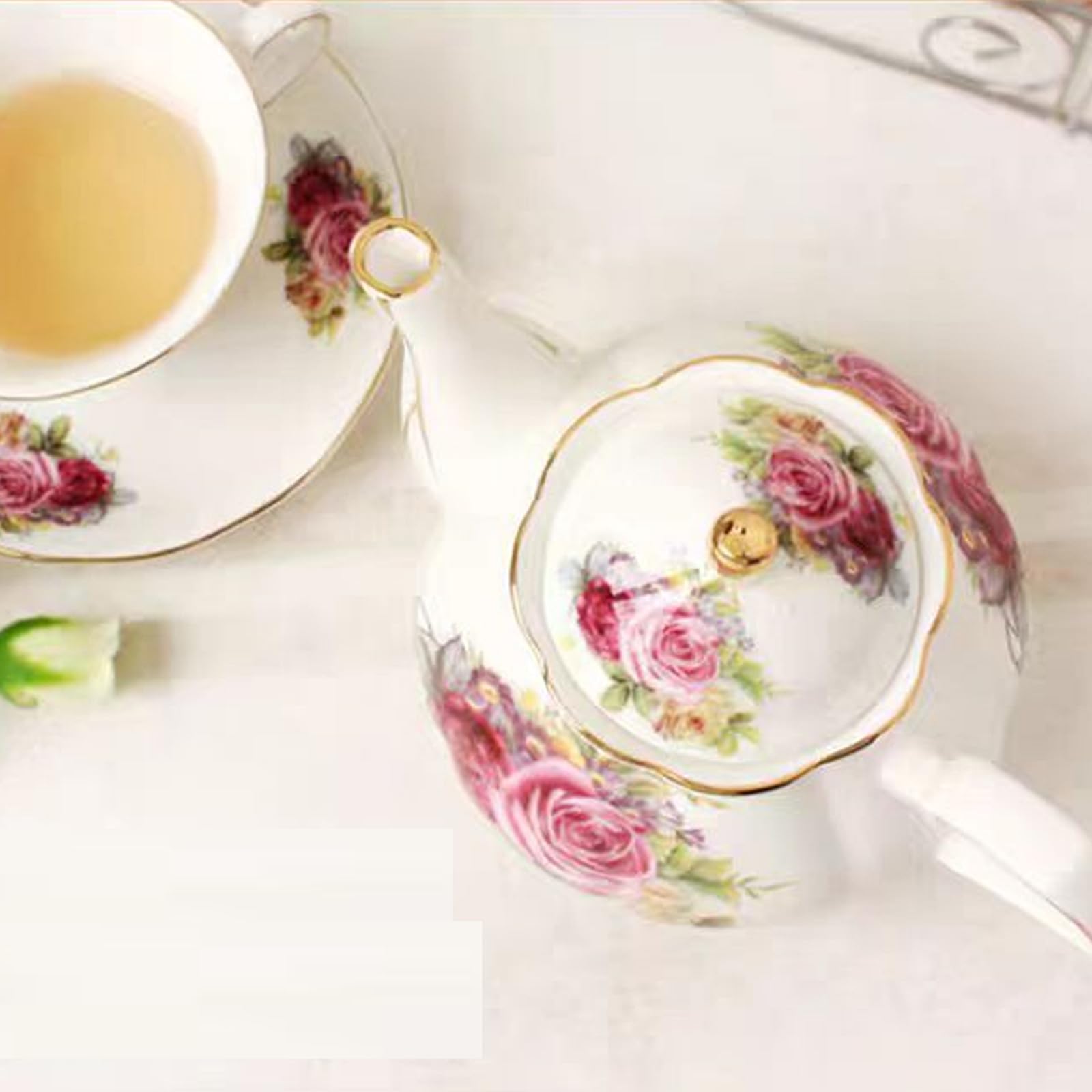Juegos de regalo de té de café de cerámica, juego de té de lujo europeo, adecuado como regalo para el día de la madre, cumpleaños, Navidad y reuniones (rosa noble)