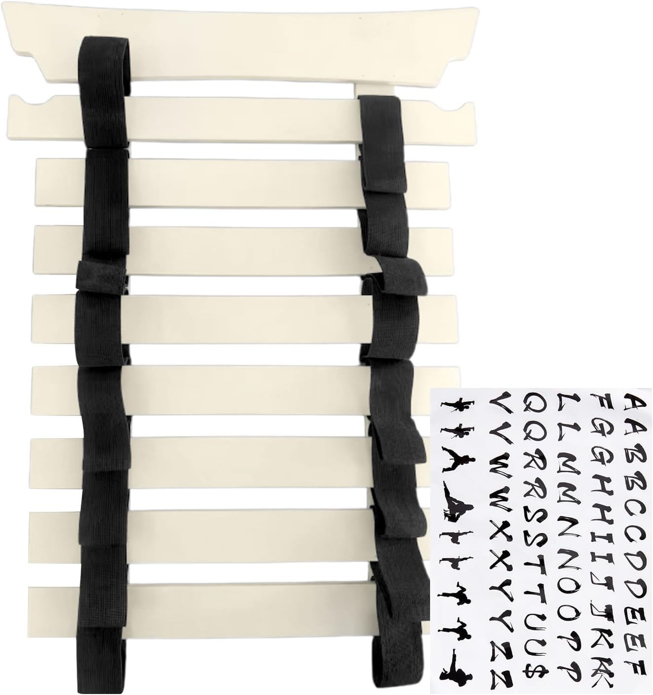Karate Belt Display Rack, Karate Belt Organizer with Hanger and Stickers, No Assembly Required, Martial Arts Storage Rack with Durable Design, e
