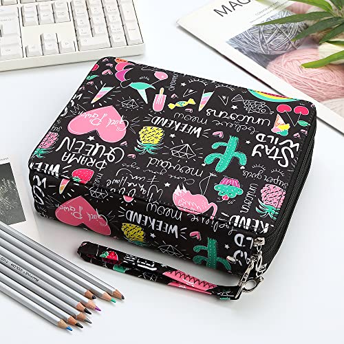Image of Portable Colored 124 Slots Pencil case Organizer with Printing Pattern for Watercolor Pens or Markers, Pencil Case Organizer for Artist