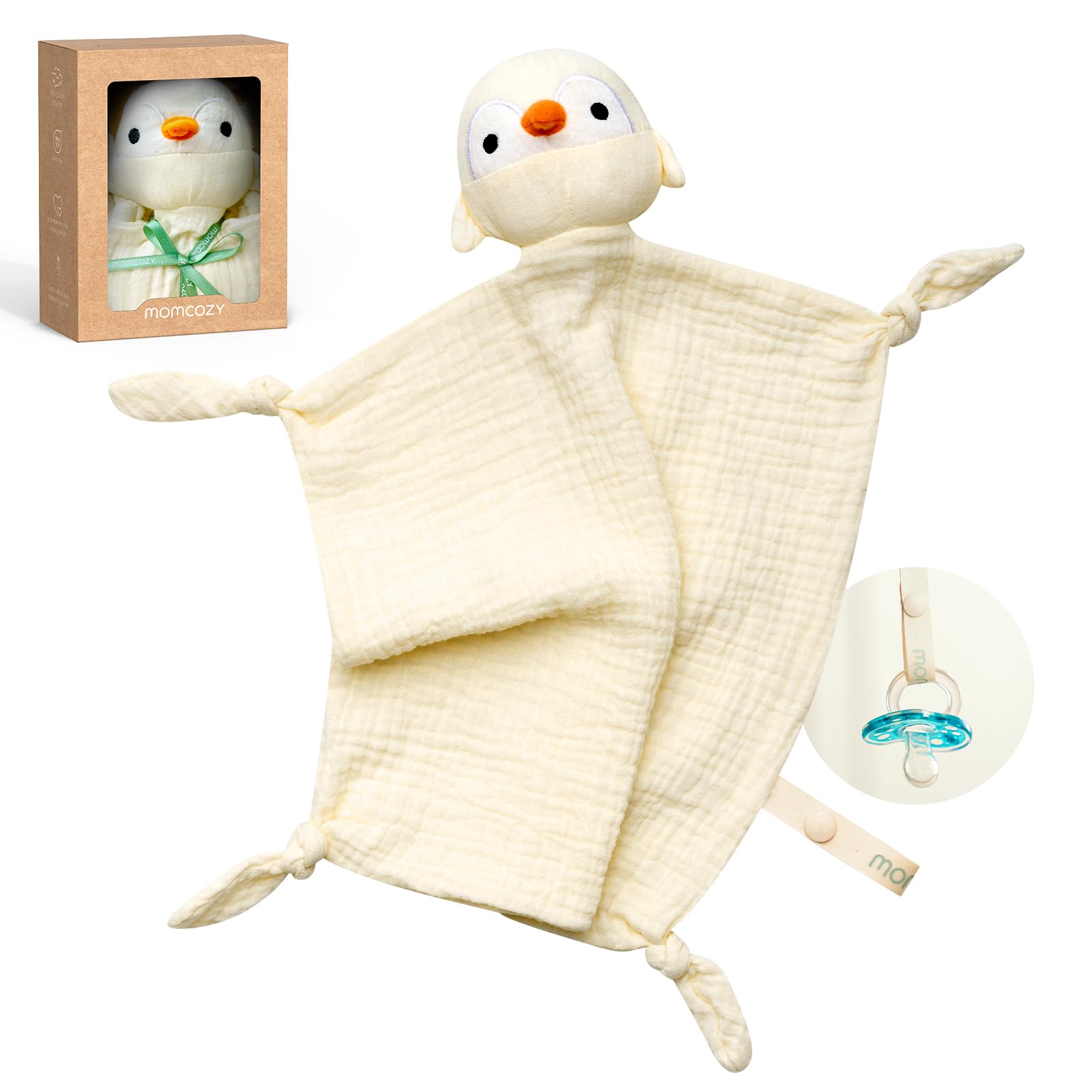 Momcozy Penguin Loveys for Babies with Cotton - Soft Security Blanket for Boy or Girl for Self-Soothing On-The-Go-Portable