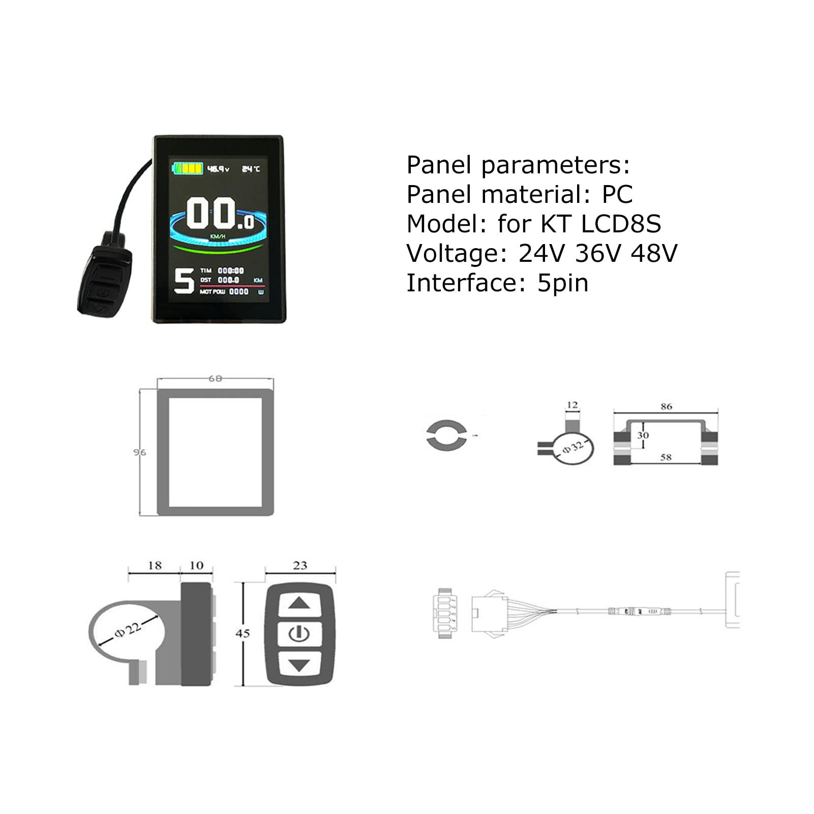 Topyond Electric Bike Controller Kit, 36V 48V 1000W Electric Bike Controller 30A Sine Wave Dual Mode Controller LCD8S Panel 20X Full Throttle Grip for Bike