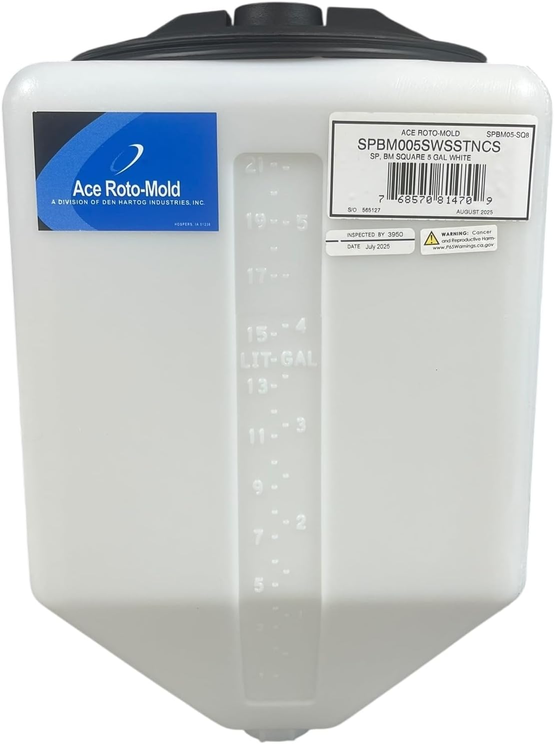 Blow Molded 5 Gallon Square Rinse Tank with 8" Lid - SPBM05-SQ8