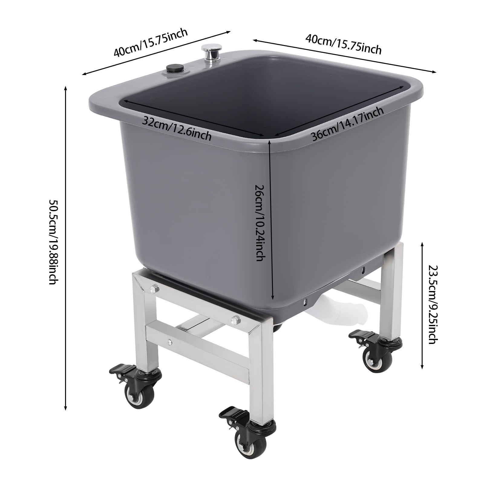 HeavyDu Utili - Fregadero portátil con ruedas, ideal para lavandería, cocina, baño, balcón, 40 x 40 x 50,50 cm, cubo de fregona comercial