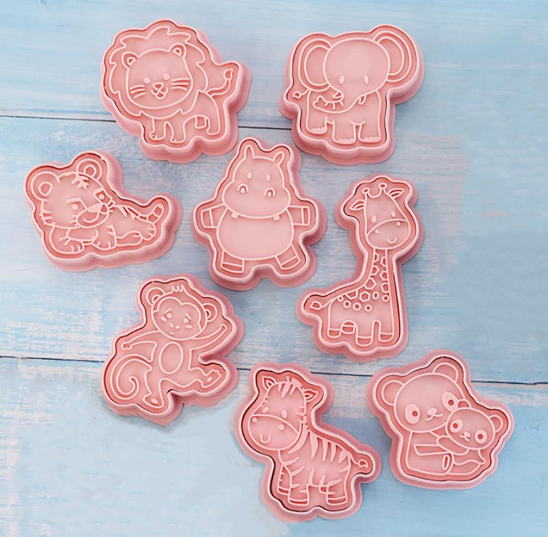 RUIYWEN 8 Moldes de Galletas Animales Forestales 3D Cortador Galletas de Plástico Moldes para Pastel Galletas Fondant Chocolate Cookie Pan Repostería