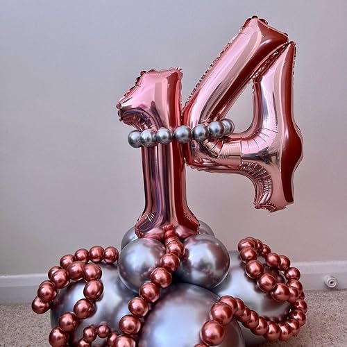 Miniatura 5 de Globos de oro rosa con el número 14, globos grandes gigantes de 40 pulgadas, globos de aluminio de Mylar de oro rosa con números 14 o 41 para