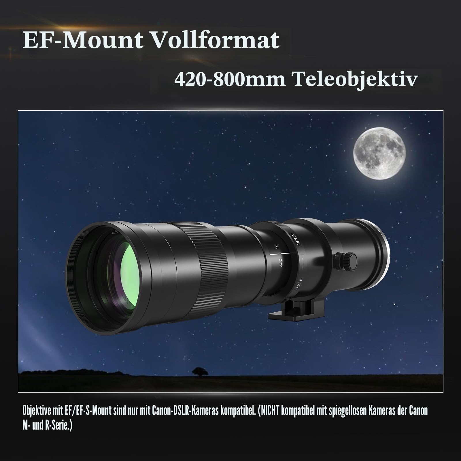 BENOISON Teleobjektiv 420-800mm, EF Objektiv für Canon DSLR, Manueller Fokus MF Zoom Objektiv für Canon 4000D 2000D 1500D 1300D 1200D 850D 800D 750D 600D 500D 250D 90D 80D 77D 7D 6D 5D 1D