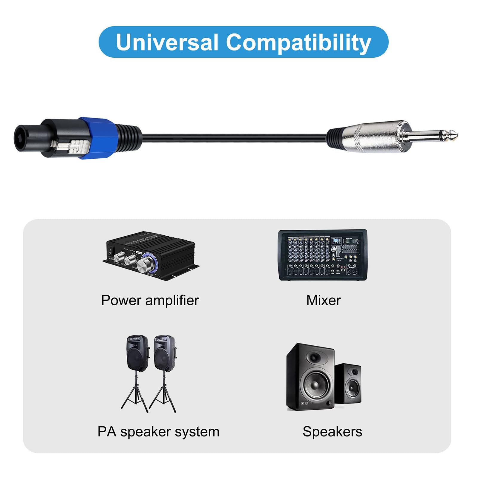 Kangnice Speakon to 6.35mm 1/4 Inch Cable Professional Heavy Duty Speakon to 6.35 Male to Male Cable