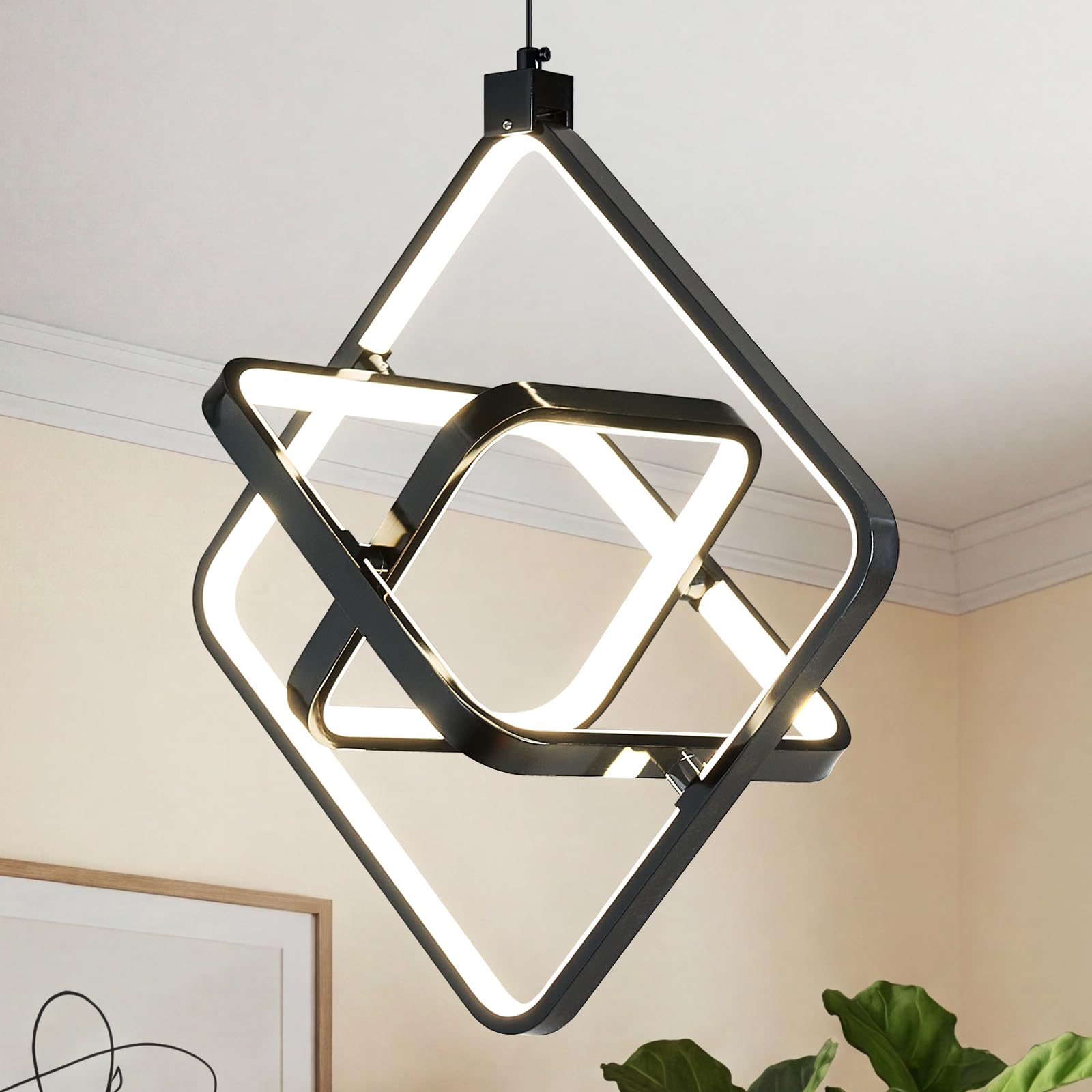 BNHHLZ Modern LED Pendant Lights Plated Black Rectangular Pendant Light Fixtures 4000K 35W Dimmable Pendant Lighting for Dining Room Kitchen Island