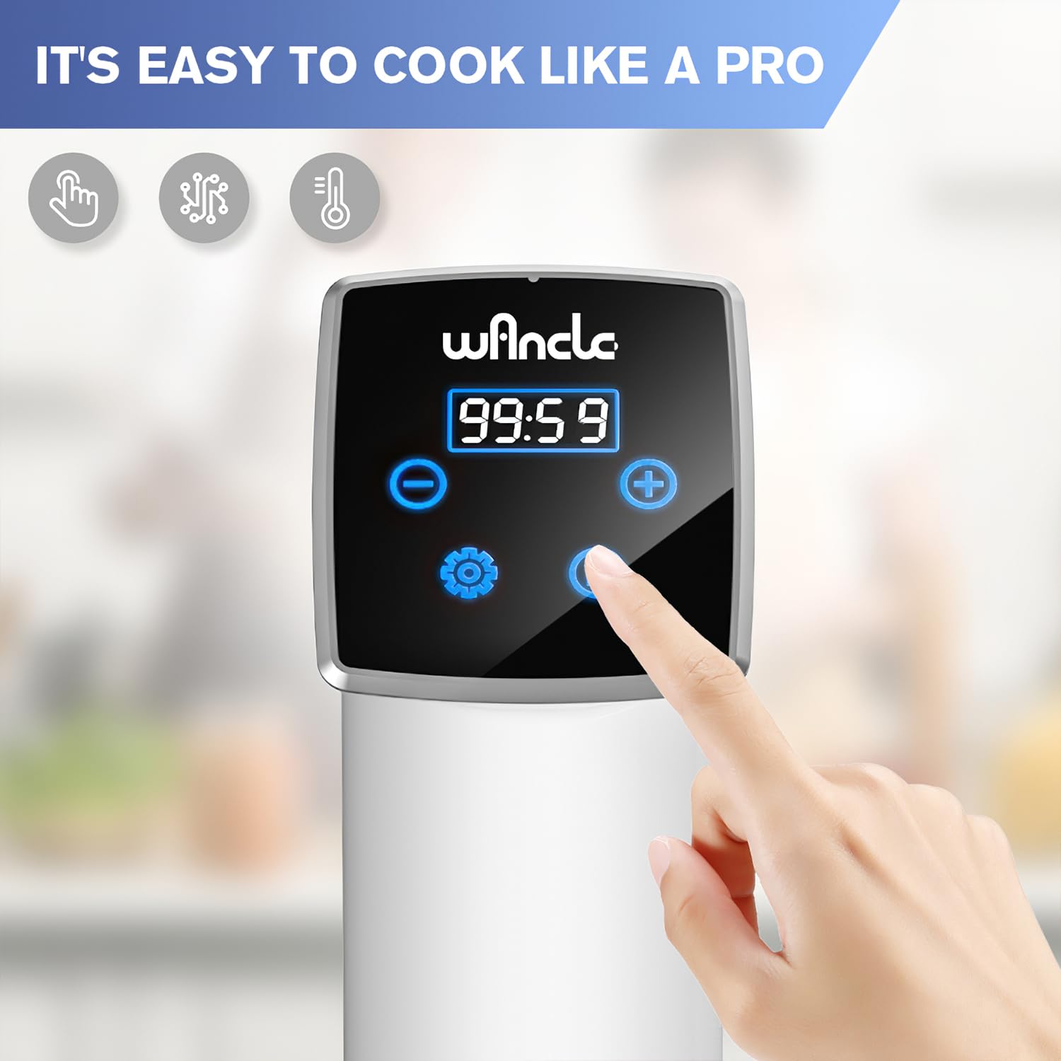 Wancle Sous Vide Sous Vide Stick 1100W –Sous Vide Garer mit IPX7 Wasserschutz, ±0,1 °C Temperaturkontrolle, leise & kompakt – Perfekt für zarte Steaks & Gemüse, Weiß