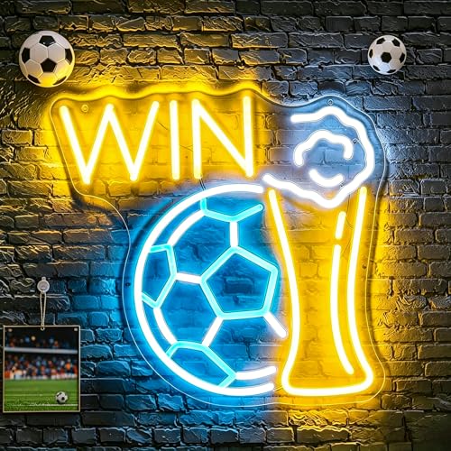 Image of Soccer Neon Sign, Neon Signs for Wall Decor - Dimmable Football LED Signs for Fans, Sports Themed, Bedroom, Man Cave, Gaming Room, Home Decor - USB Powered Light Up Sign Decorations Gift