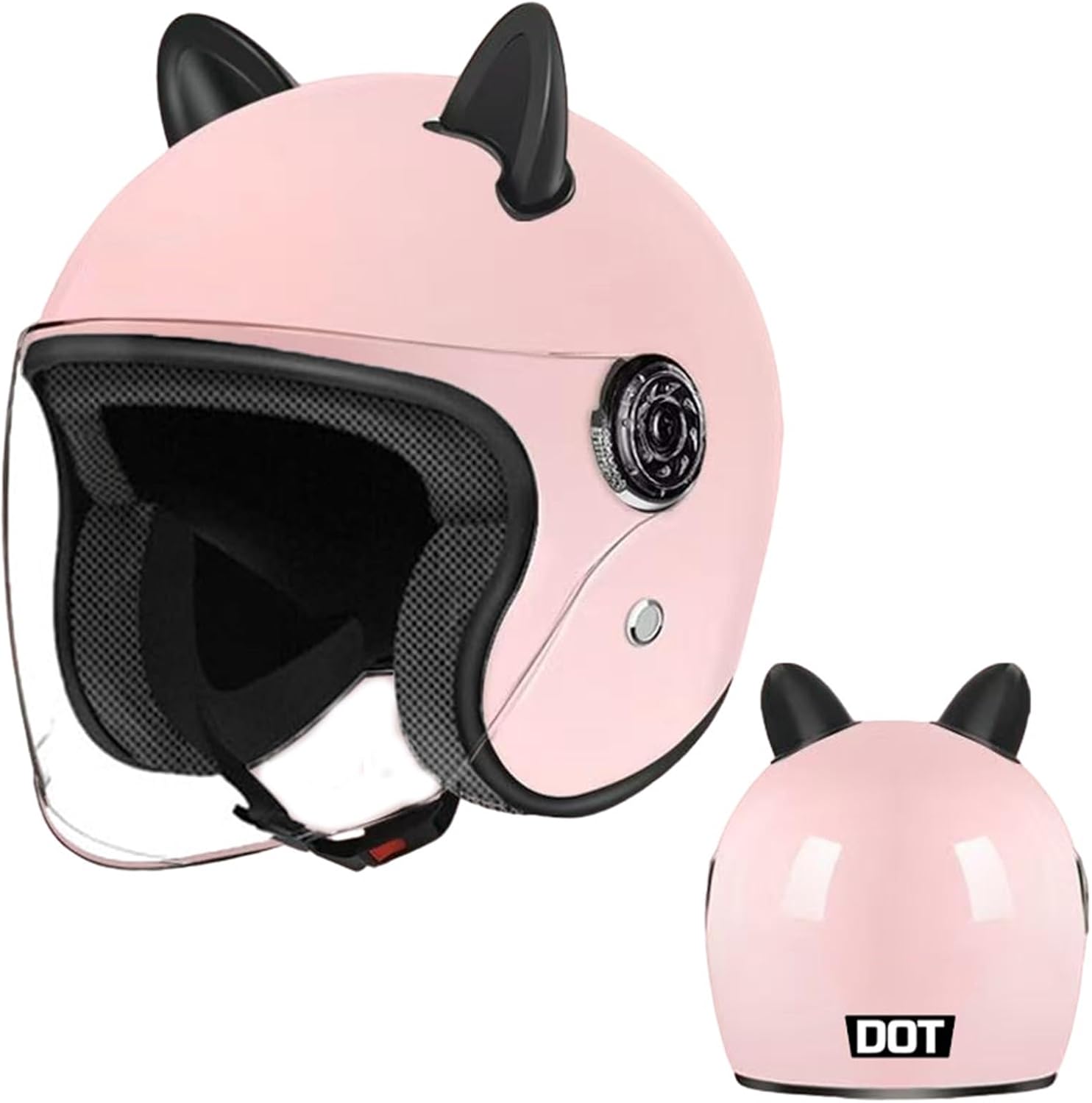 Vintage 3/4 DOT Approved Motorcycle Half Helmet with Cat Ears Youth Retro Open Face Light Quick Buckle Bike Helmet Street Bicycle Scooter Moped ATV Helmet for Adults Men Women