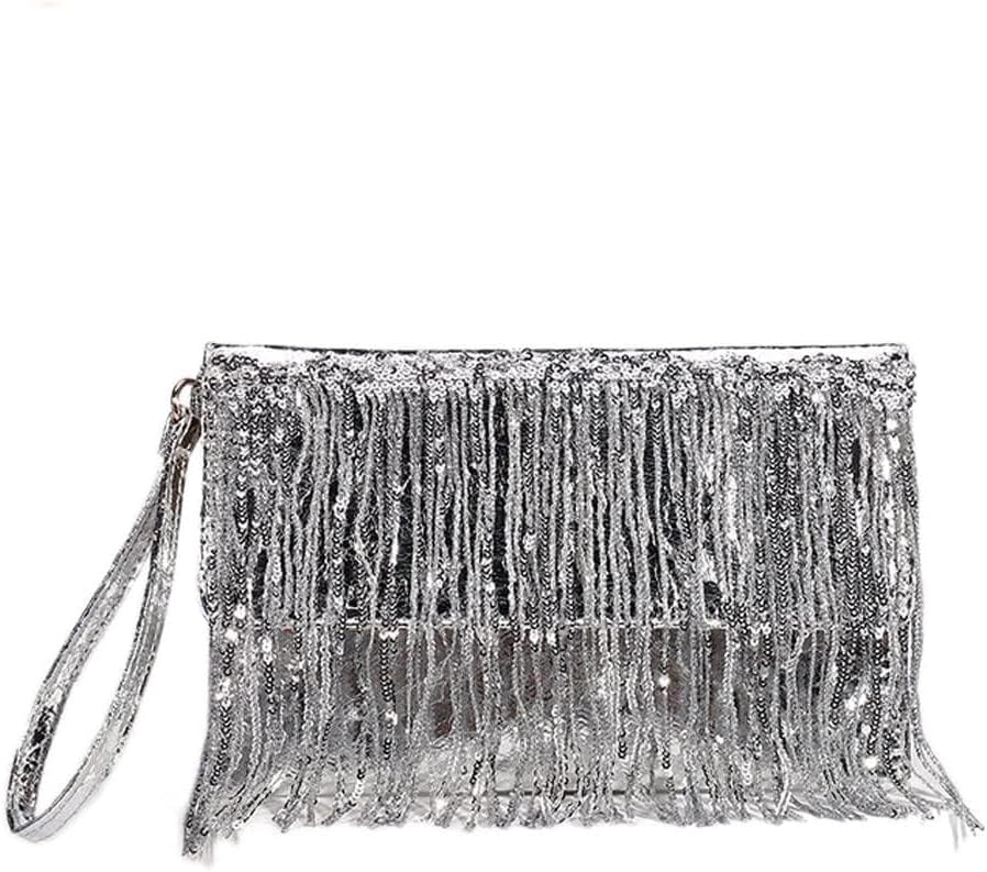 [JISJDFDTH] フリンジクラッチバッグのデザインハンドバッグ女性の卸売スパンコールシルバーパーティーライトハンドヘルドディナ