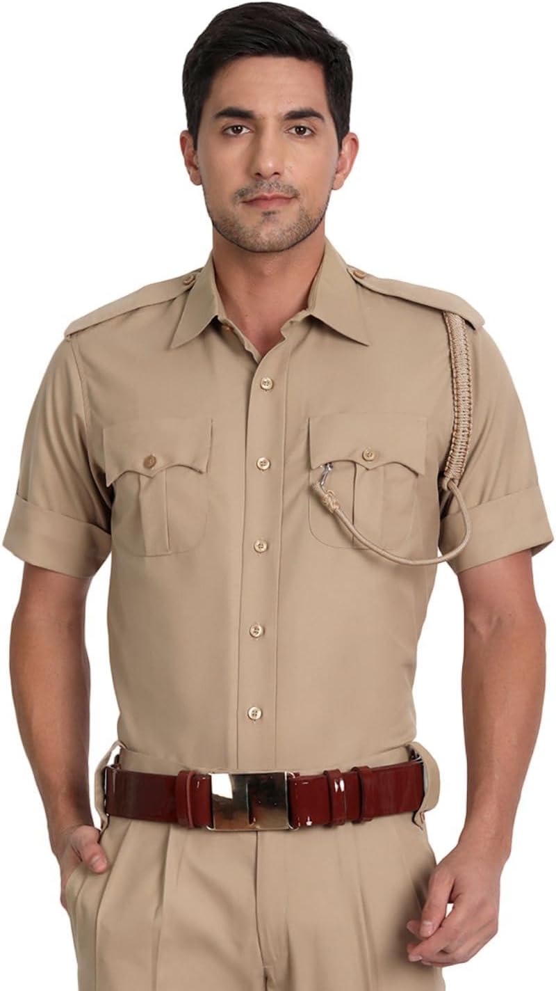 uniformer Khaki Police Half Sleeves Shirt for Men | Men's Durable & Comfortable Uniform | Breathable & Lightweight | Ideal for Police | Easy to Maintain