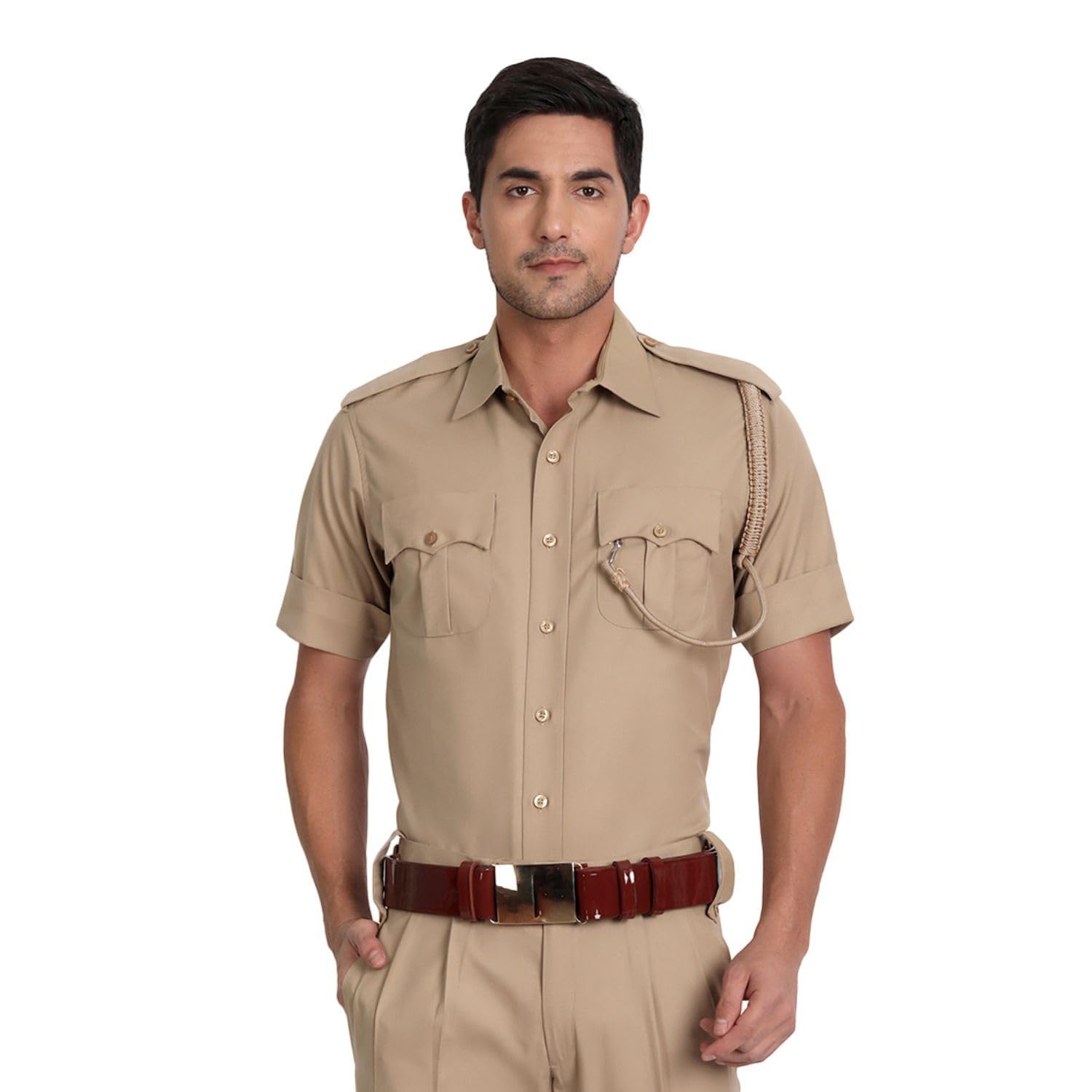 uniformer Khaki Police Half Sleeves Shirt for Men | Men's Durable & Comfortable Uniform | Breathable & Lightweight | Ideal for Police | Easy to Maintain