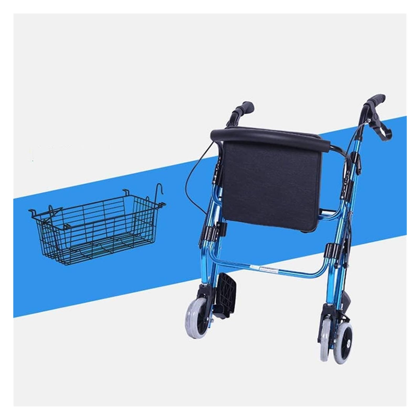 Andador vertical, Andador Rollator, Andador ligero, plegable, ajustable en altura, con asiento y freno, cesta, 4 ruedas, asiento y reposabrazos fáciles de ajustar