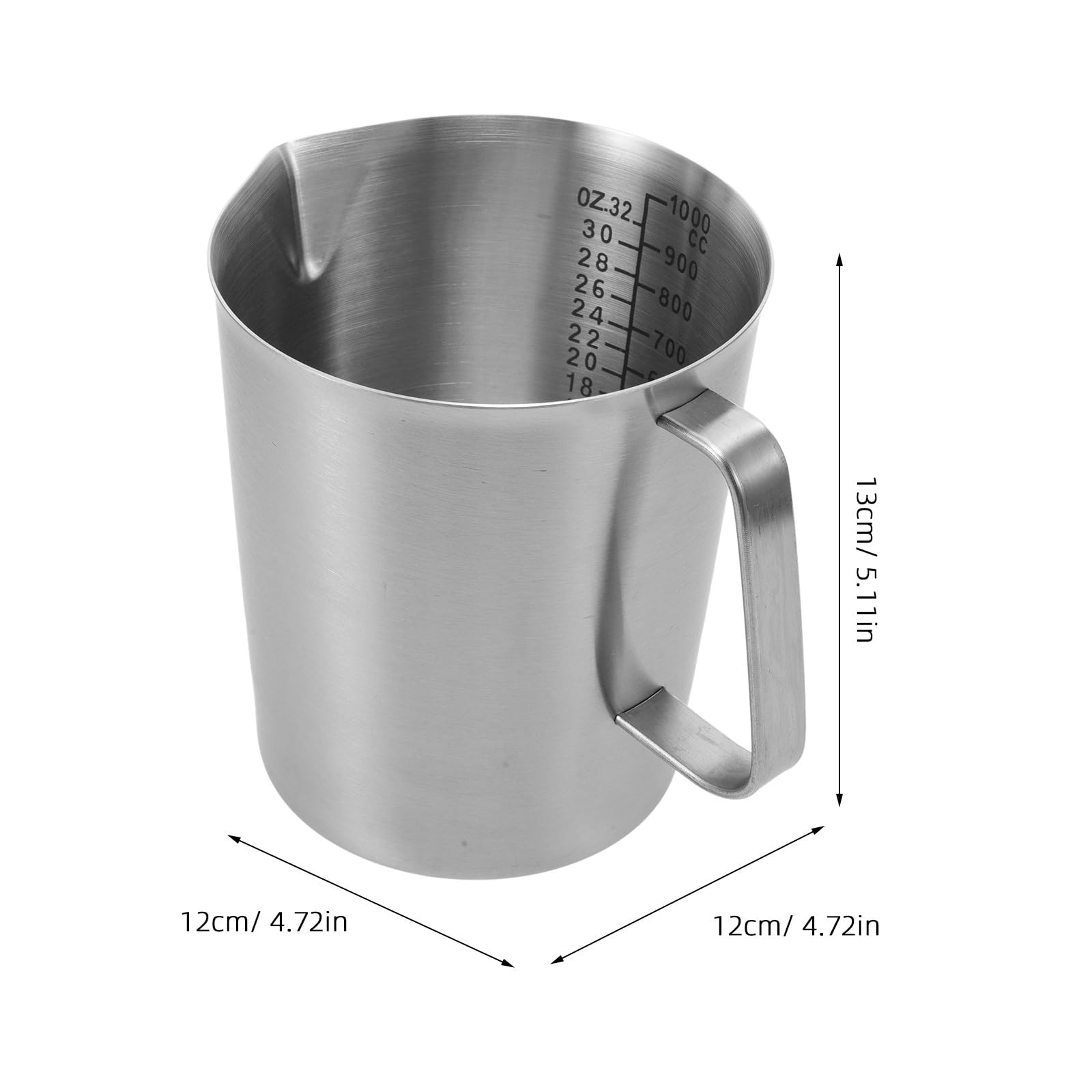 Taza Medidora de Acero Inoxidable Asa 1000 Ml Jarra Espumadora de Leche Escala Medidor para Café y Batidos Adecuado para Uso Doméstico y Cocina Profesional