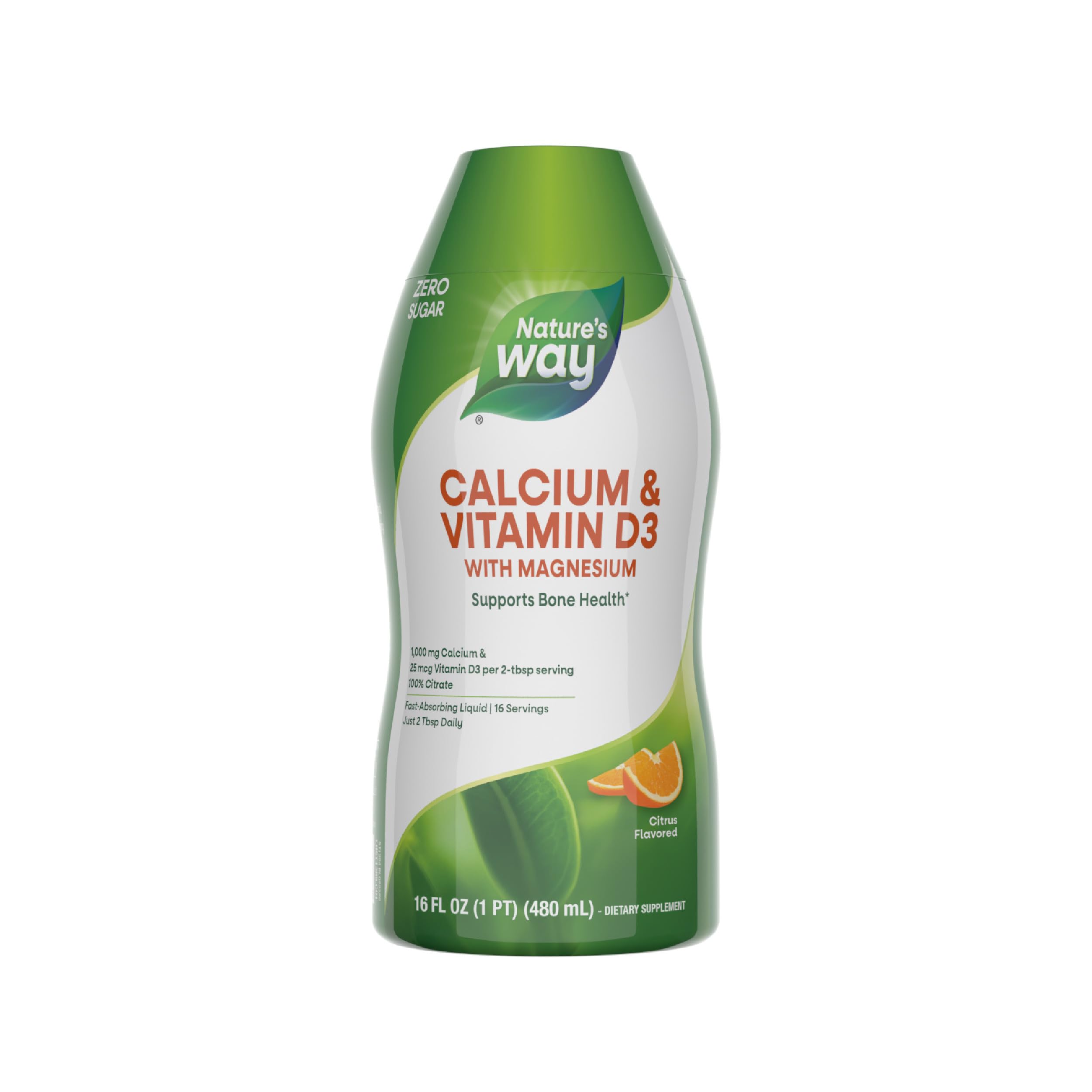 Nature's Way Calcium & Vitamin D3 with Magnesium Liquid Supplement*, Supports Bone Health*, Fast Absorbing Liquid, Gluten Free, Sugar Free, Citrus Flavored, 16 Fl Oz (Packaging May Vary)