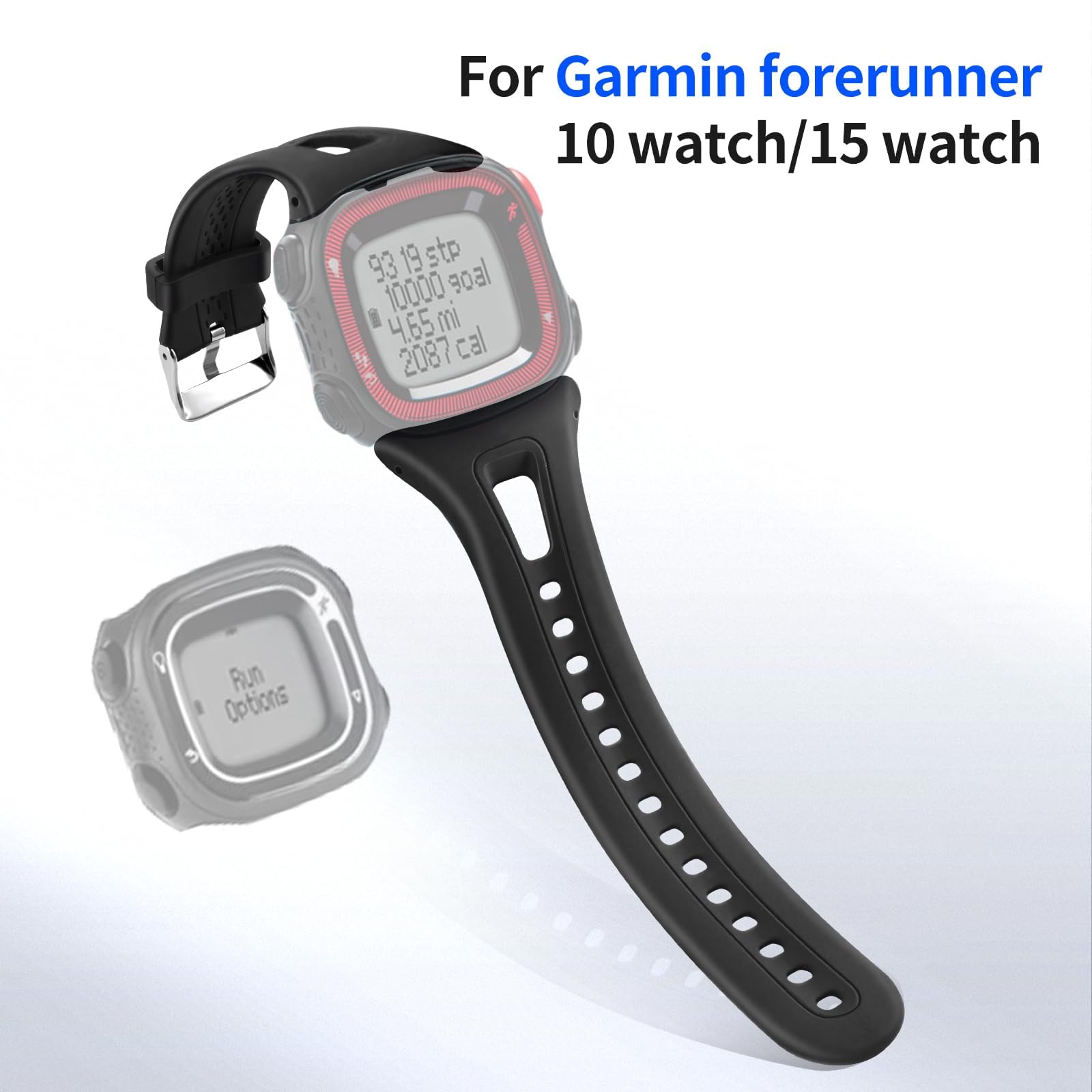 Silicone Wristband Strap Smartwatch Bracelet Band for Garmin Forerunner 10/Forerunner 15 GPS Running (black) - Image 2