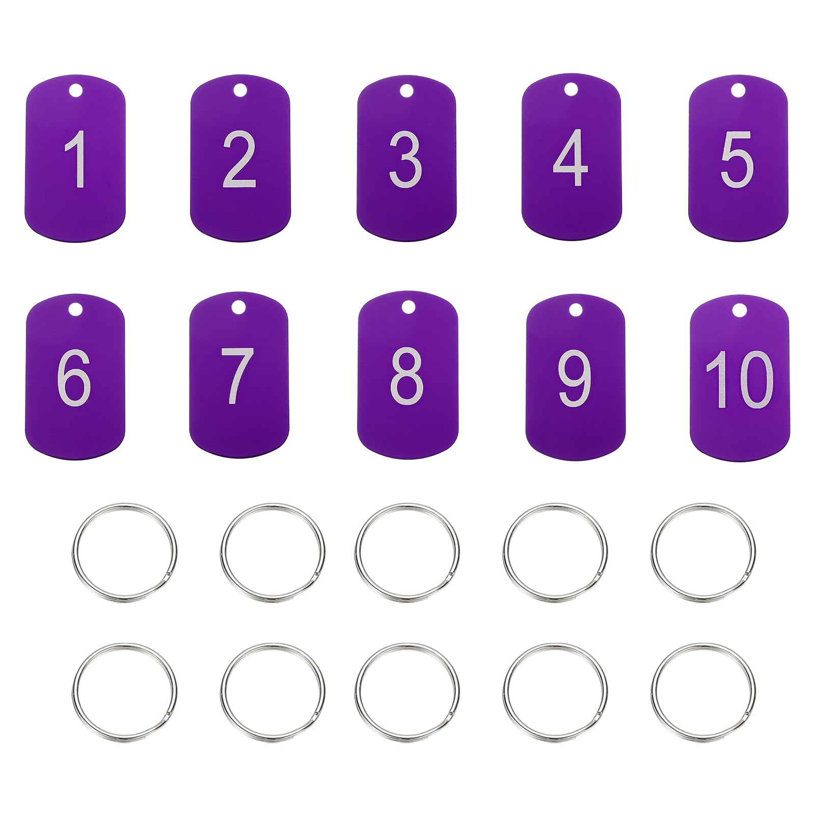 PATIKIL 10PCS Number Tags 1-10, Table Number Key Tags Aluminum Numbered Keychain Metal Rectangle with Key Rings for Organizer Field Sales Hangers Clothes Labels ID, Purple