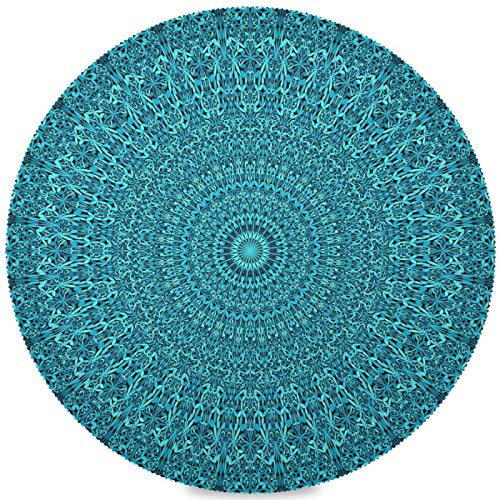 Kaariok Boho Mandala Teal Flower Round Placemats Set Of 6, Washable Heat Resistant Place Mats For Dining Kitchen Table #TOP4