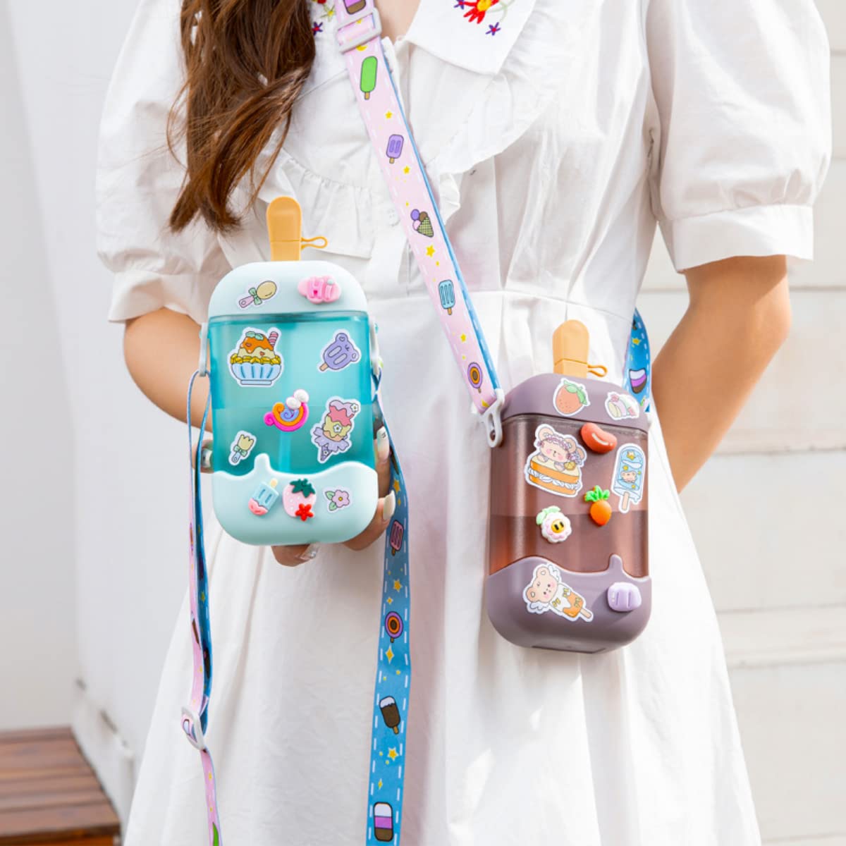 Cute Ice Cream Popsicle Water Bottle 400ml - Leakproof BPA-Free Bottle With Adjustable Shoulder Strap - View #8