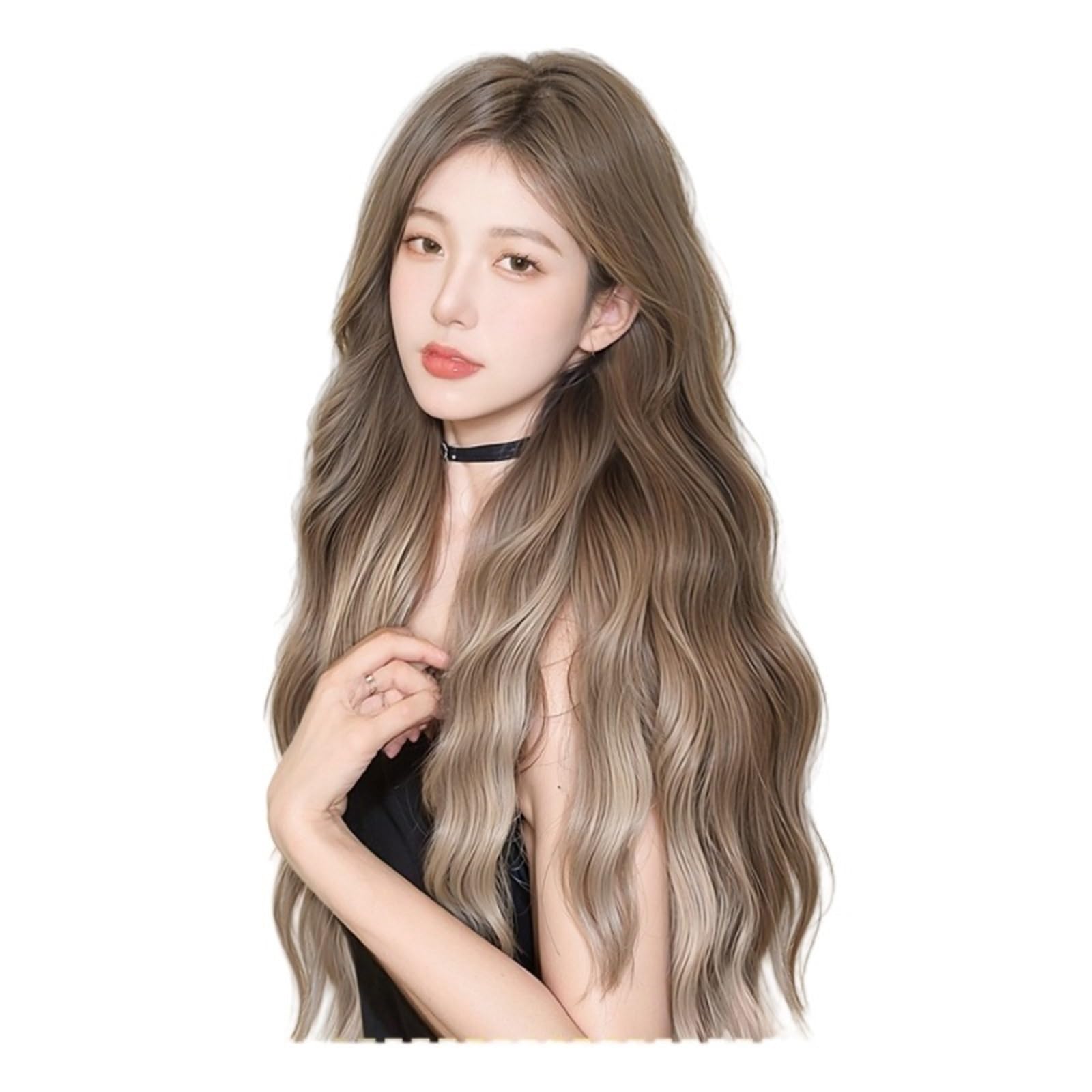 Libangrong-888 Women's One Color Wigs Wig Full Head Set With Water Ripple Dyeing Gradient Long Curly Hair Headband Natural Wig