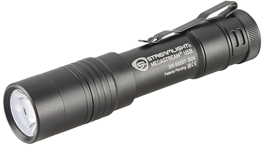 Streamlight 66210 MegaStream USB 1800-Lumen 26000-Candela Rechargeable EDC Flashlight Includes Rechargeable Battery, USB-C Cable, and Holster, Black - USB