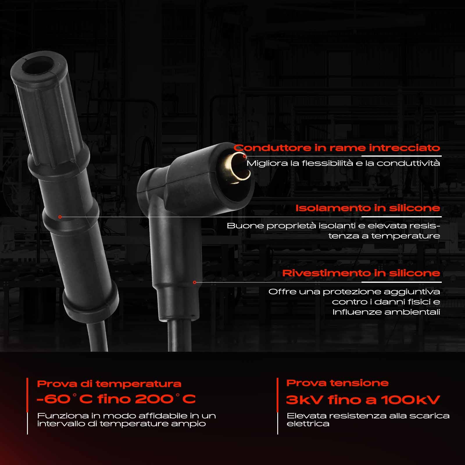 Frankberg Set di 4 cavi di accensione per motori a benzina 55202897 | Compatibile con: Box/Hatchback 141, Doblo Box/MPV 223, Fine settimana del Palio 171 173 178 373 374, Punto 188, 141