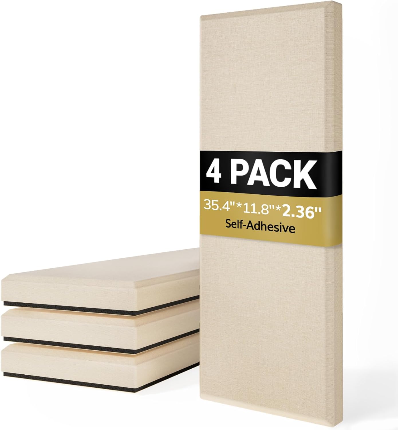 TONOR 4 PCS Large Acoustic Panel, 35.4? * 11.8? * 2.36? 3D Fiberglass Sound Proof Panel with Full Self-adhesive, Decorative Echo Absorbing Wall Panel, for Studio, Living Room, Home, Office,Beige 4PCS 35.4? * 11.8? * 2.36? Beige