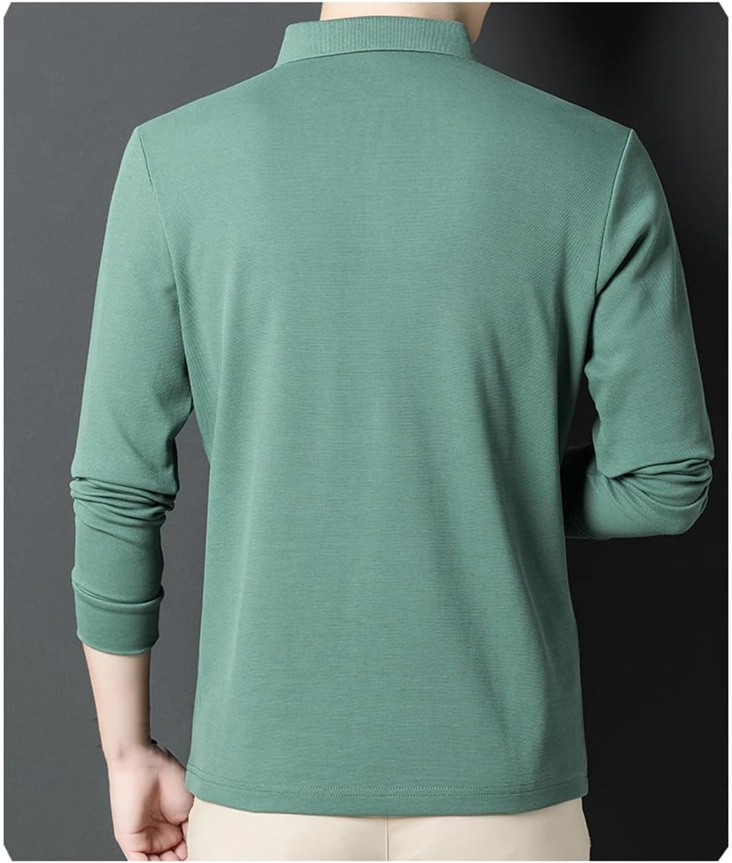 Men Solid Button Polo Shirt Lapel Long Sleeve Business Casual Shirts Top