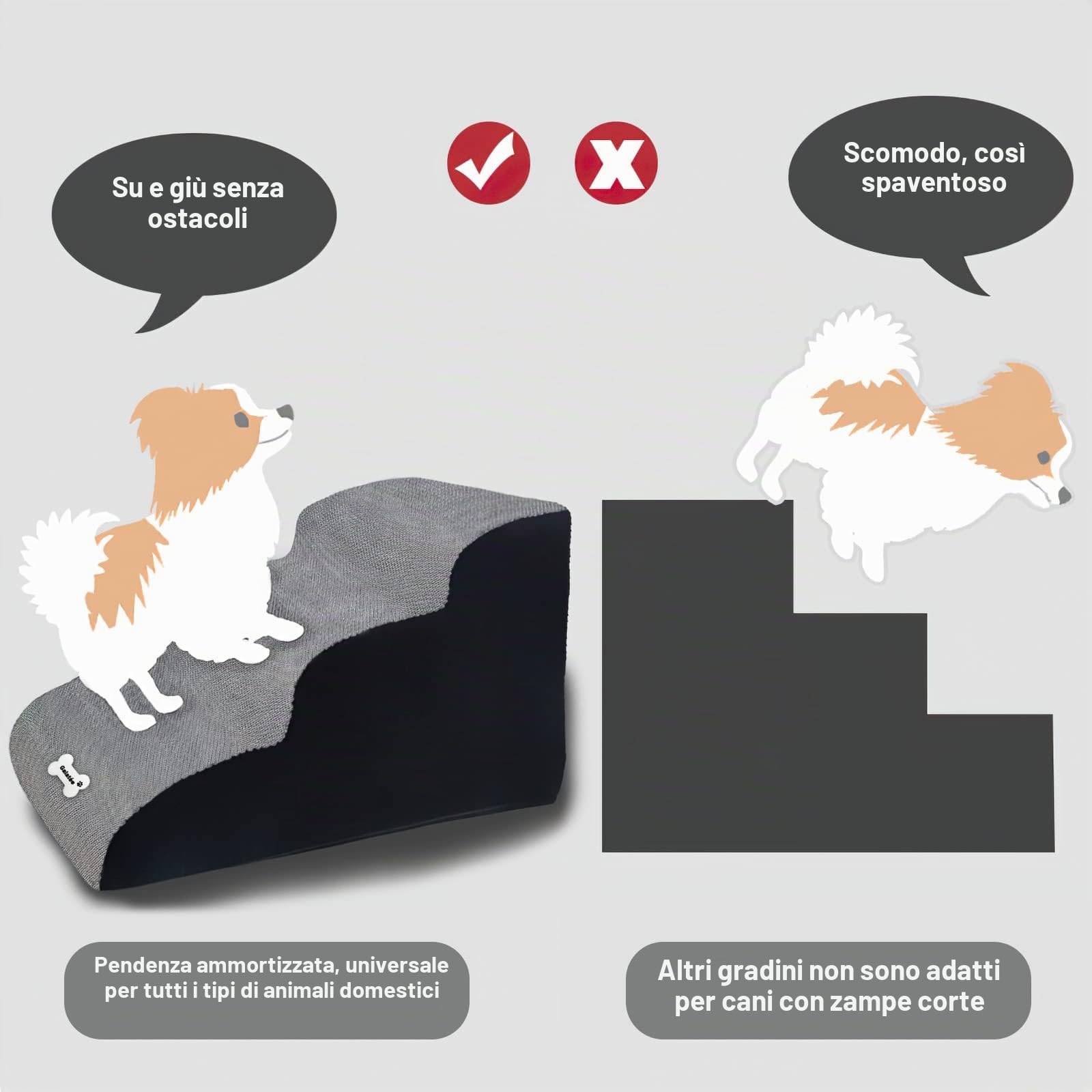 Galatée Scale Per Animali Domestici, Rampa Per Animali Domestici Rimovibile Lavabile, Gradini Per Cani In Schiuma Ad Alta Densità 3 Livelli Scala Per Animali Domestici（Grigio）