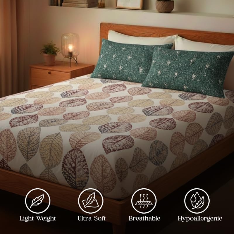 Image of Utopia Bedding Blended Cotton Bedsheet King Size | Floral Print Bedsheet for Double Bed with 2 Pillow Covers | 274CM X 274CM