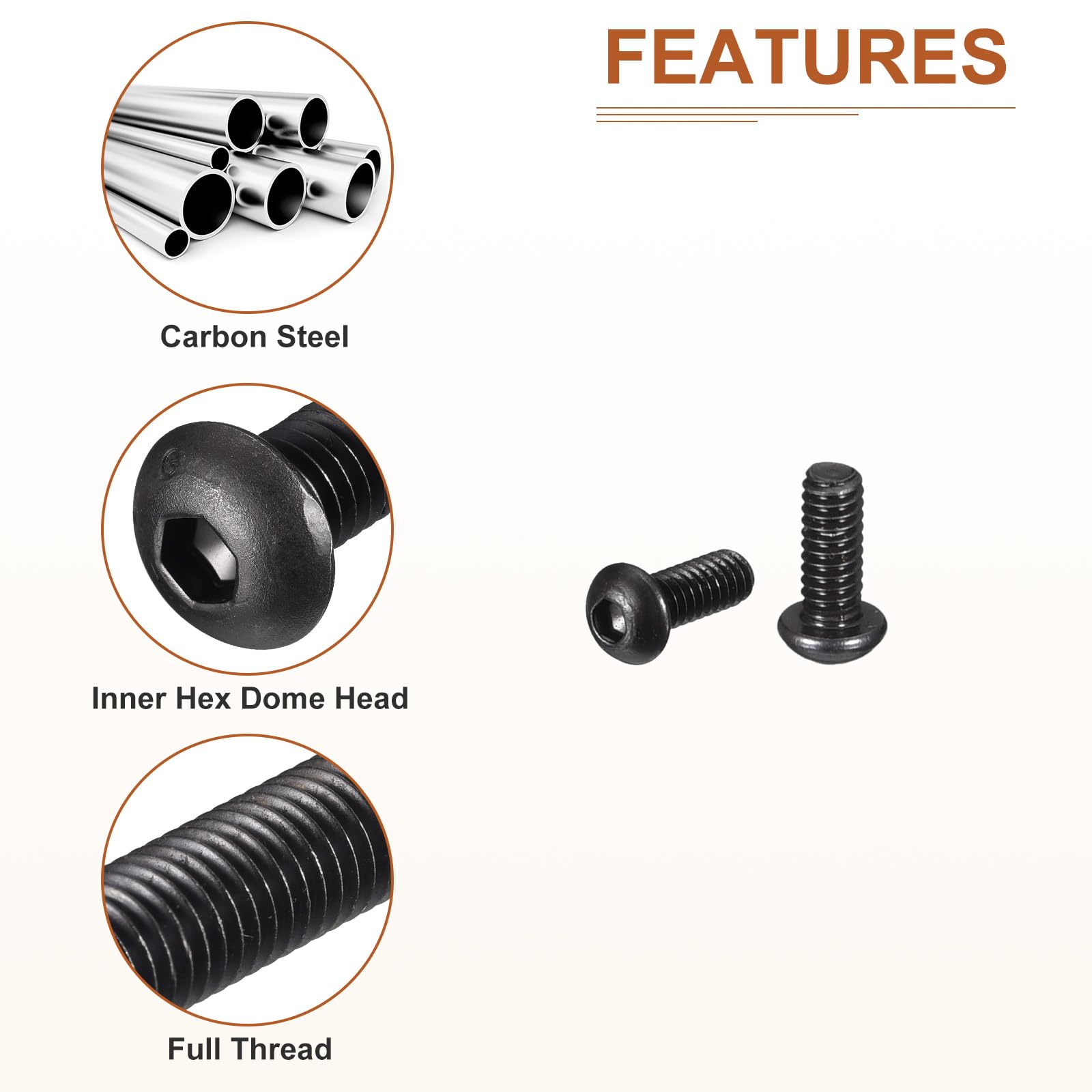 DTGN M2-0.4x6mm Button Head Socket Cap Screws - 100Pack - Good for Machine - Carbon Steel Black Oxide - Hex Drive Full Thread Fasteners - Image 4
