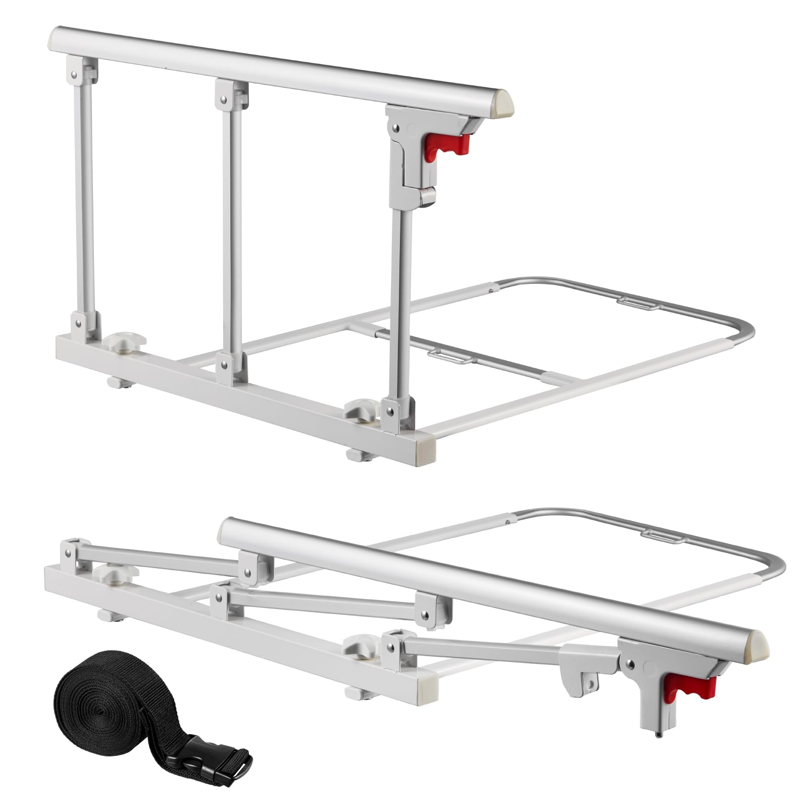 VEVOR Barandilla de Cama Plegable a Personas Mayores, 70 cm, con Correa de Sujeción, Protección Anticaídas y Protección de Bordes, Compatible con Camas King, Queen, Matrimoniales e Individuales