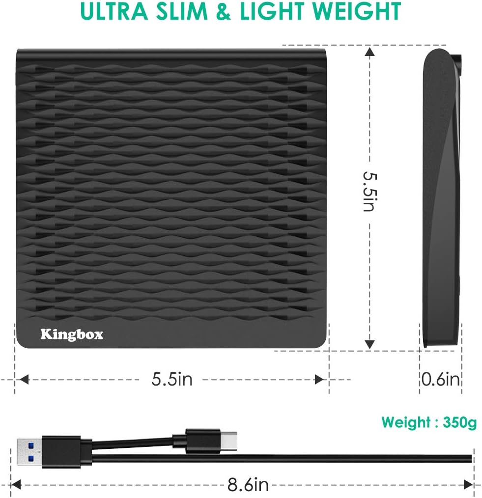 Super Big Clearance! External DVD Drive,Kingbox USB 3.0/Type C Dual Port Portable Slim DVD Drive,DVD Player High Speed Data Transfer Perfect for Mac OS/ Win7/Win8/Win10/Vista PC Desktop Laptop