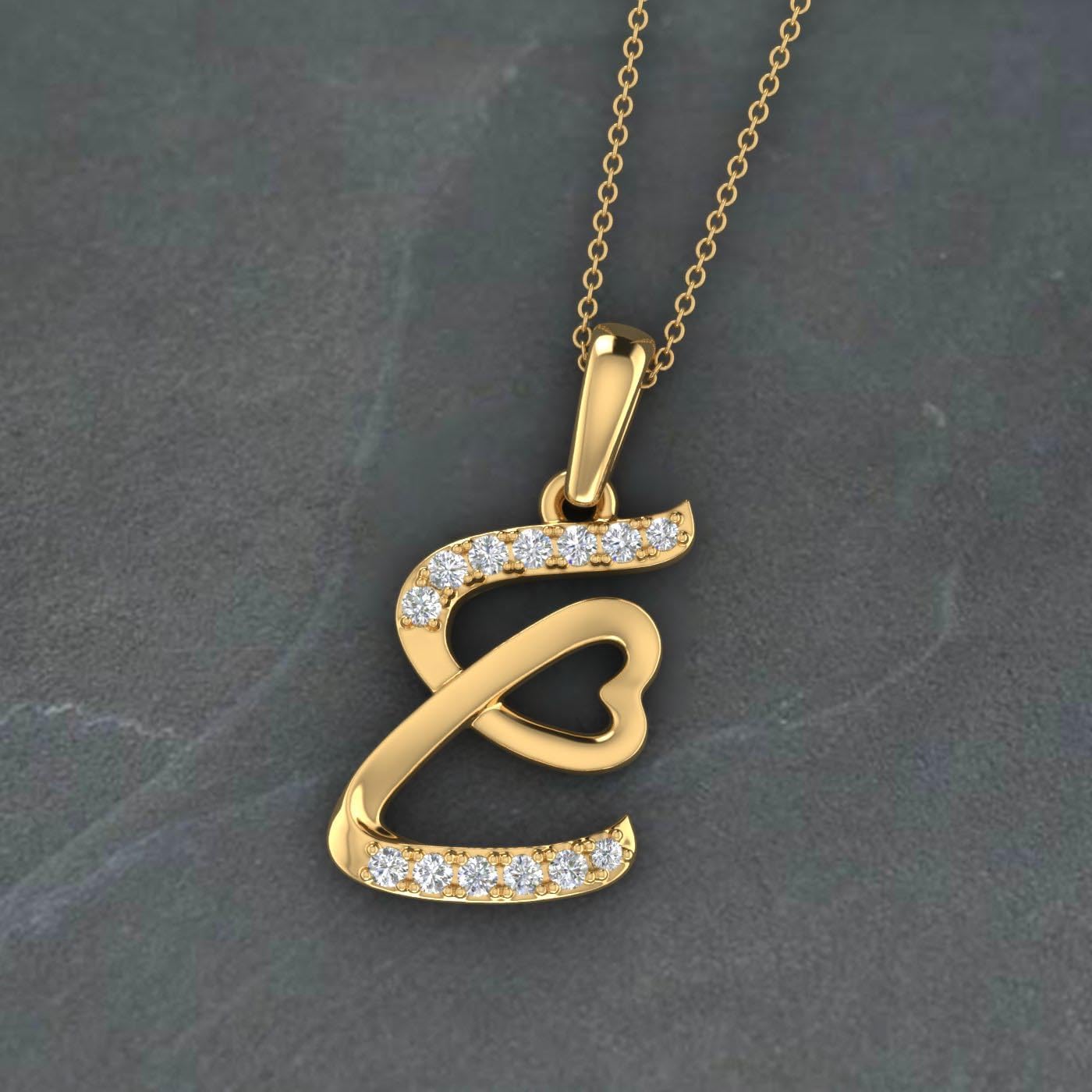 FINEROCK Diamond Initial Letter Pendant Necklace in 14K Yellow Gold (with Silver Chain)