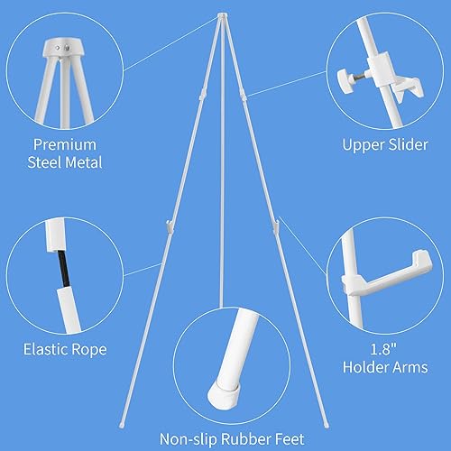 Miniatura 3 de Paquete de 2 soportes de caballete blanco de 63 pulgadas para letrero de boda, exhibición y póster, soporte de cartel para exhibición, caballete de