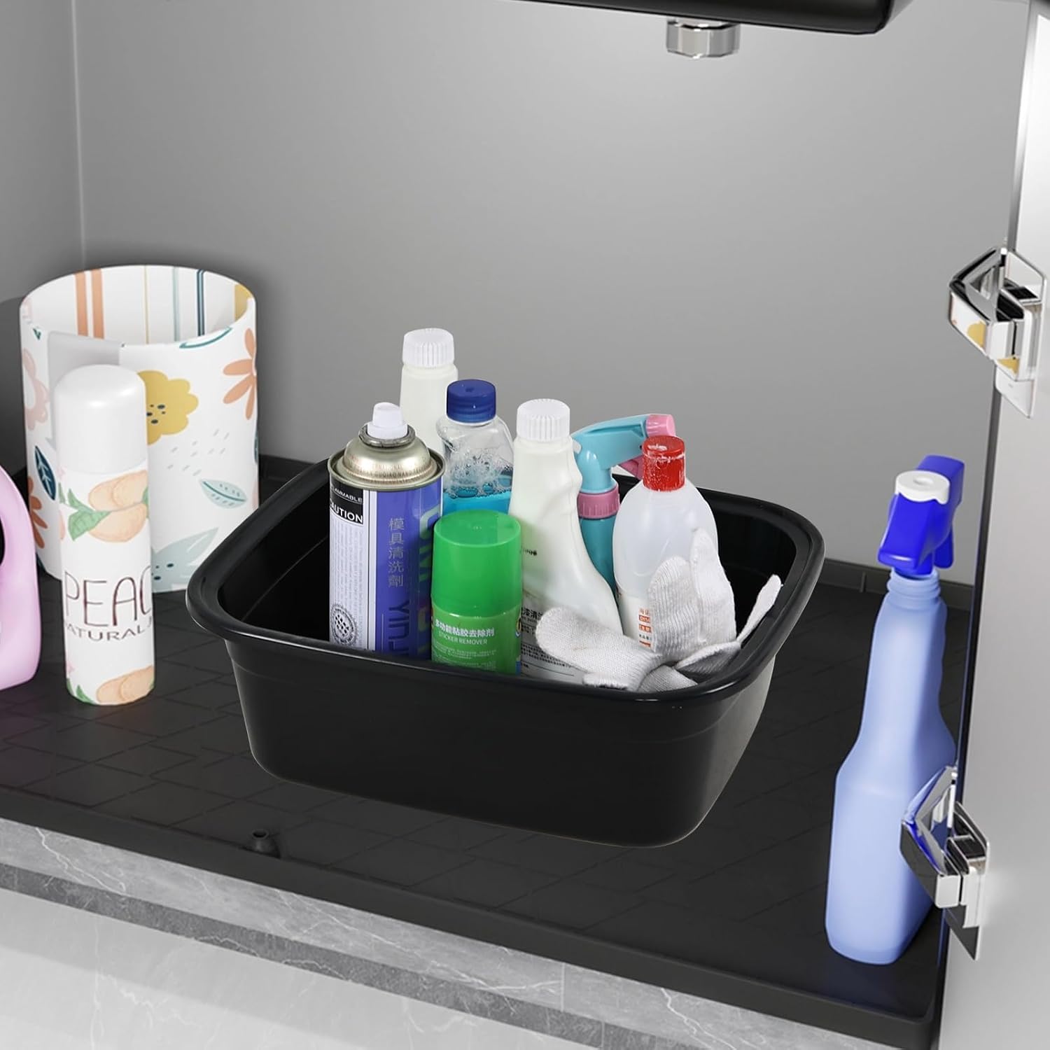 12 Quart Plastic Wash Tub Basin Pan, 4 Packs Dish Wash Pan | for Sink Washing, Cleaning, Black