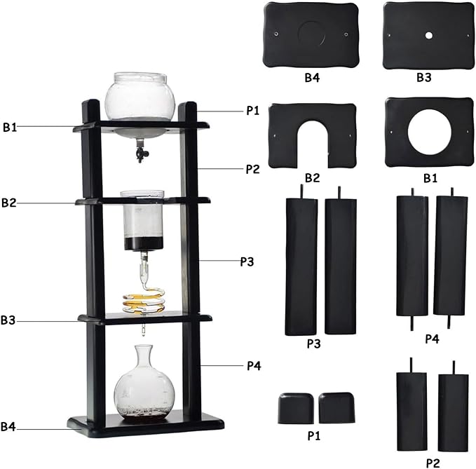 Cafetera de goteo fría con capacidad 1L, madera y vidrio miniatura 8