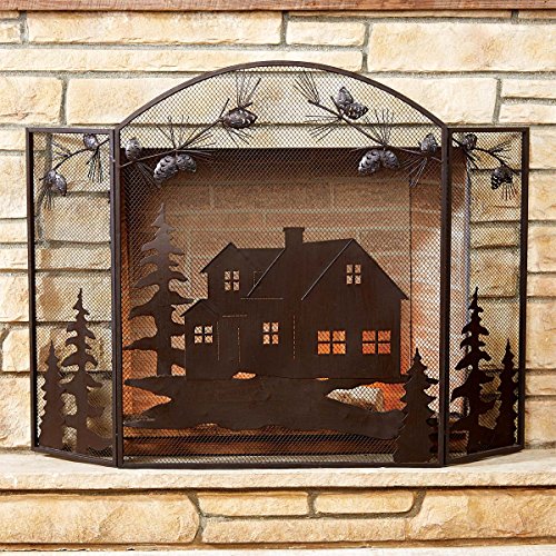 Cabin Scene Fireplace Screen - Rustic Decor