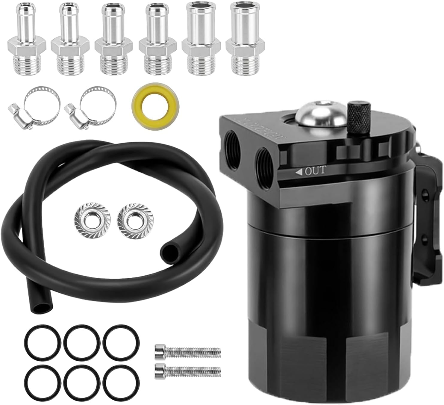 Flaconi Decanter Vapori Olio per Auto, Universale Oil Catch Can, 300ml Alluminio Recupero Vapori Olio Motore, con Filtro dell'aria, tubo flessibile, Dadi, e Altri Accessori, per Una Varietà di Veicoli