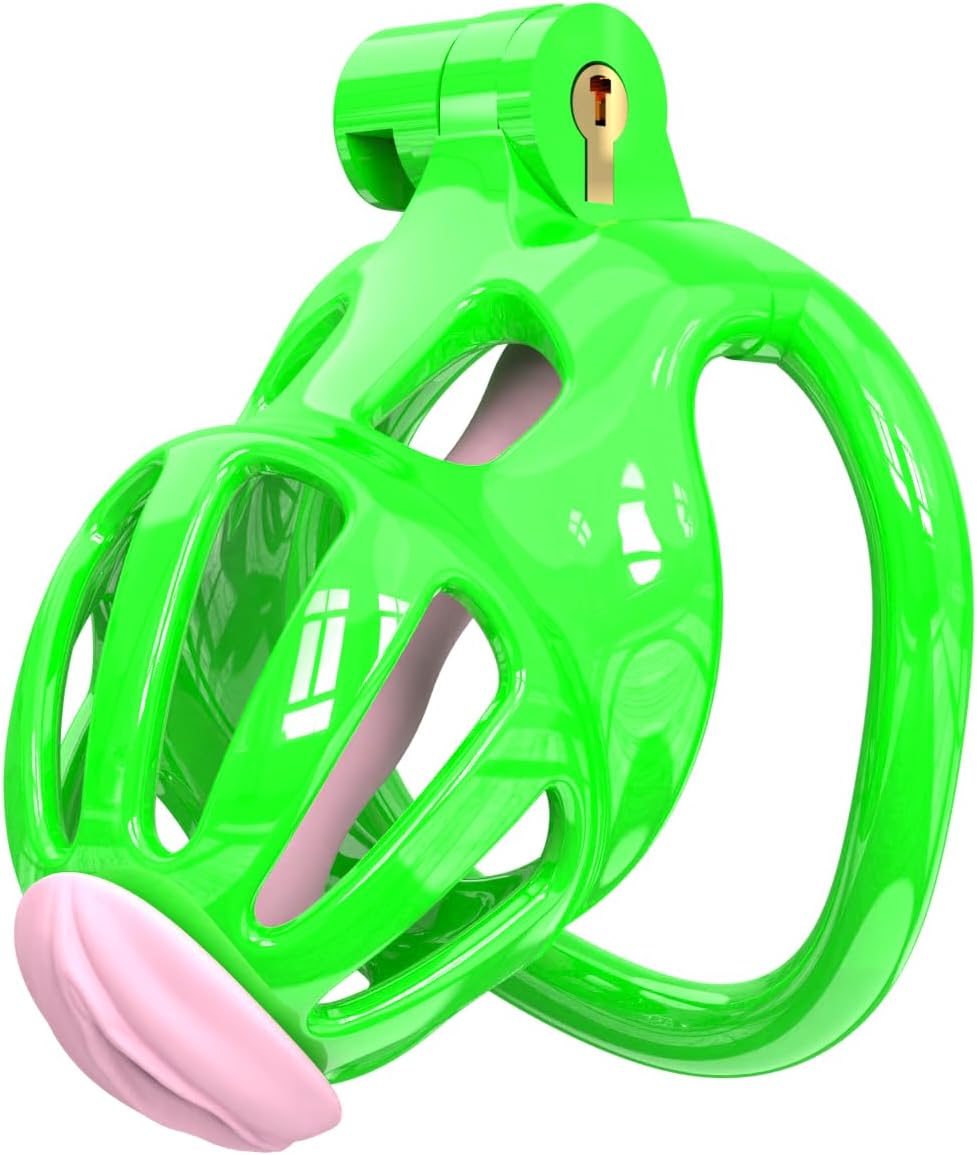 Chastity Cage Man Aeration Penis Cage Honeycomb Chastity Devices for Men Cock Cage with 5 Hooked Penis Ring Adult Sissy Chastity BondageToys(Fluorescent Green) (D2G)