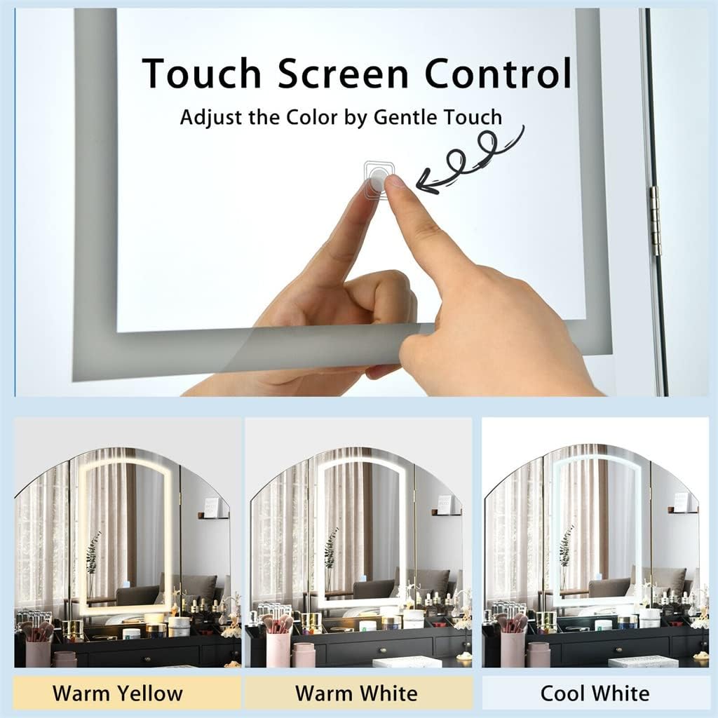 Dresser Stool Set Large Three Folding Lighted Mirror 6 Drawer Dressing Table Bedroom Furniture (Color : D, Size : As Shown)