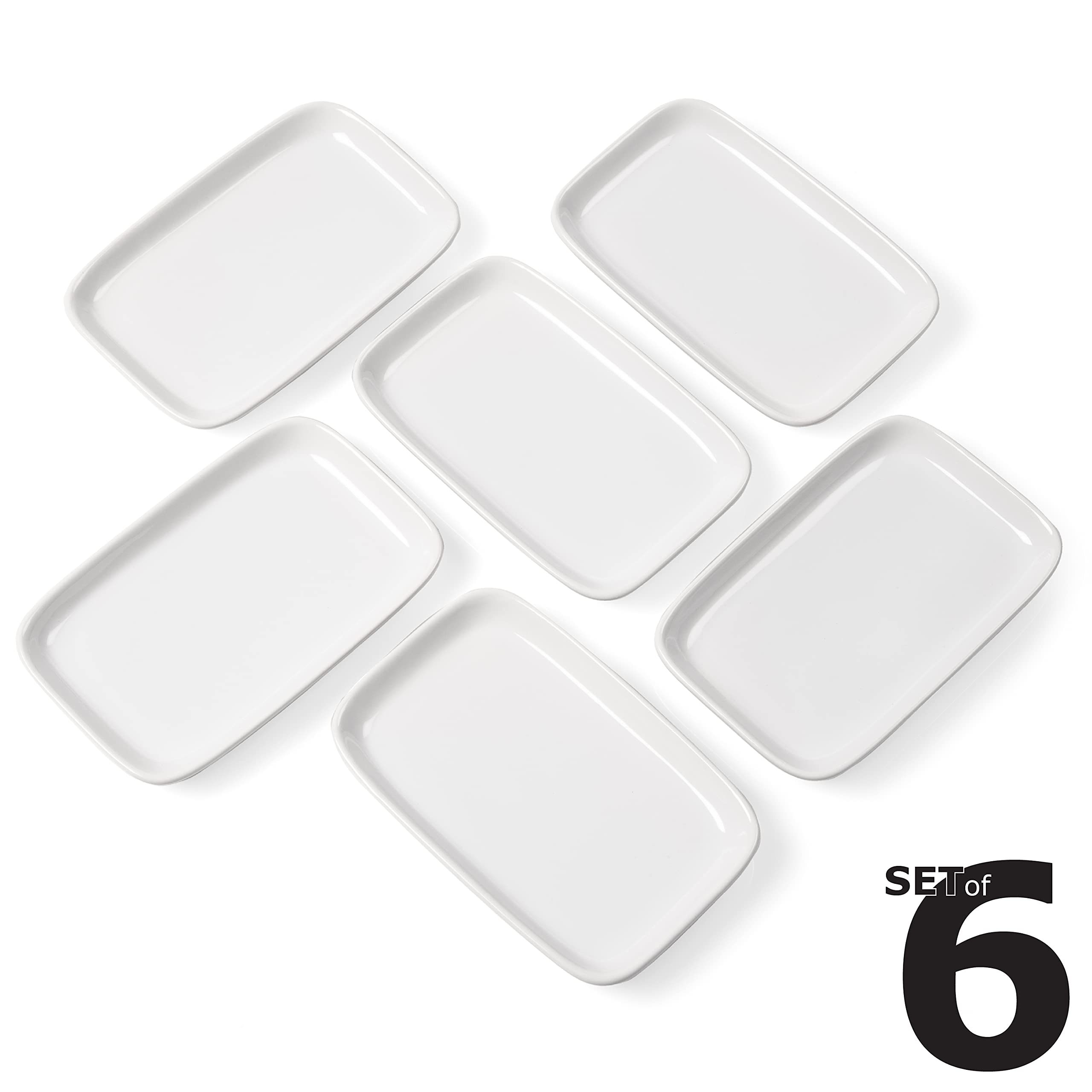 Urban Lifestyle Piatti Mezzetini (bianco) in gres ca. 15 x 9,7 x 1,7 cm, set da 6 pezzi antipasti, antipasti, piatti da dessert mezze, piatti rettangolari, per sushi, lavabili in lavastoviglie