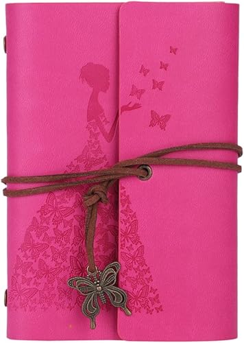 Miniatura 7 de Cuaderno de piel con diseño de mariposa, estilo vintage, recargable, cuaderno de bocetos, encuadernado en espiral, con páginas en blanco sin forro,