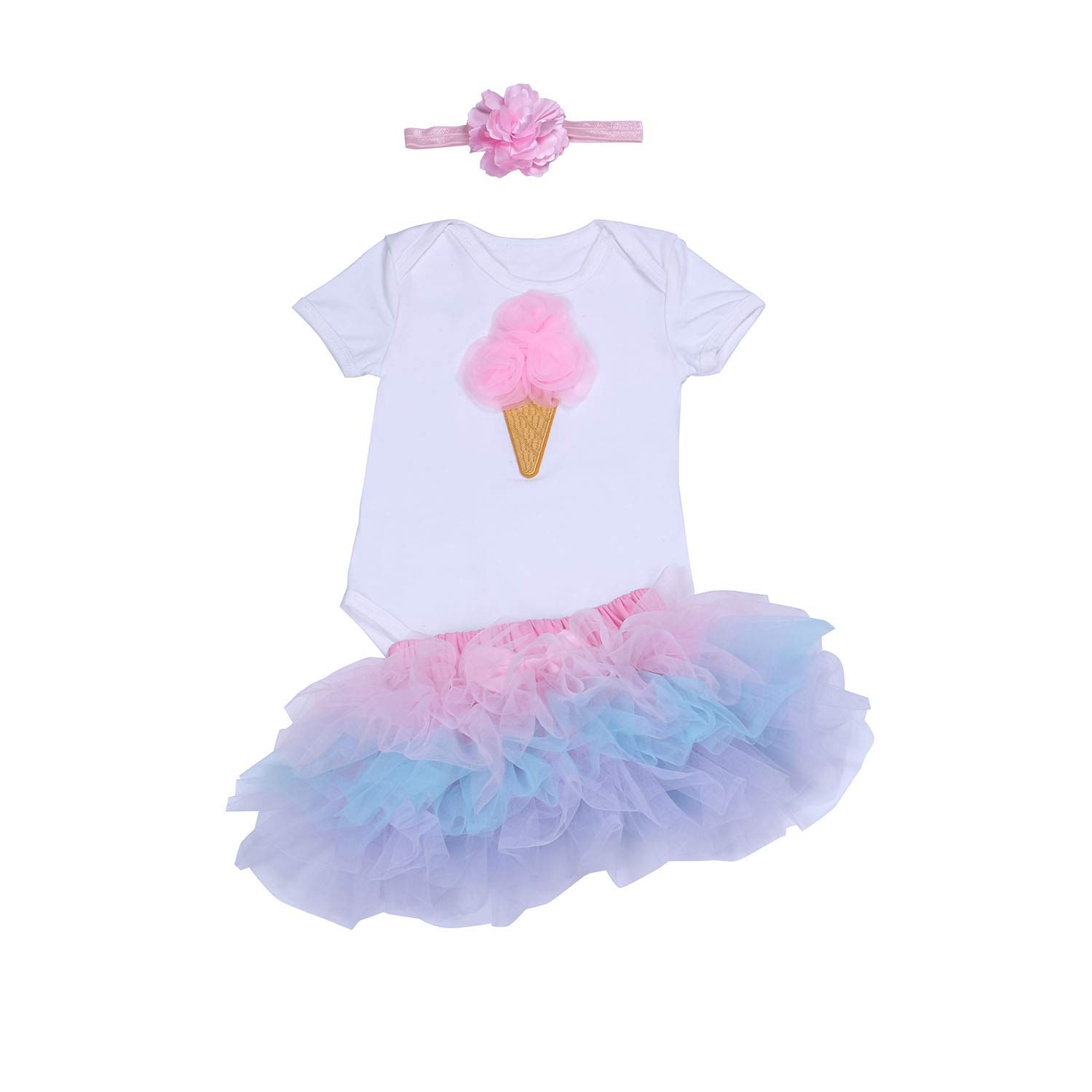 BabyPreg 3 Stück Baby Mädchen 1. Geburtstag Outfit Tutu Kleid Rock Stirnband Outfit