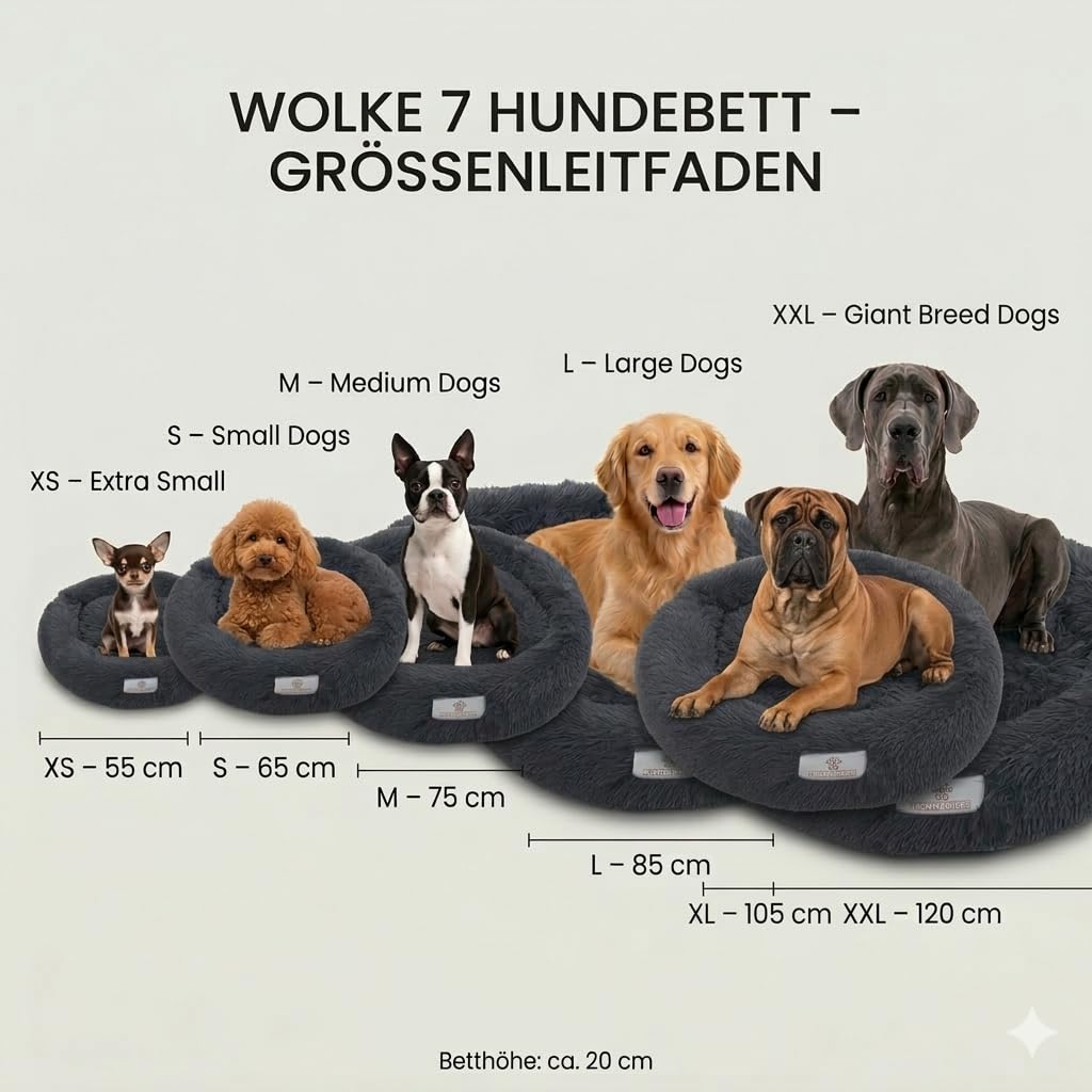 pfoten&nasen® Wolke 7 Hundebett L (85cm, Braun/Weiß) – Flauschiges Donut-Hundekörbchen für mittelgroße Hunde, rundes Hundekissen mit Wendekissen, Abnehmbarer Bezug, waschbar, rutschhemmend